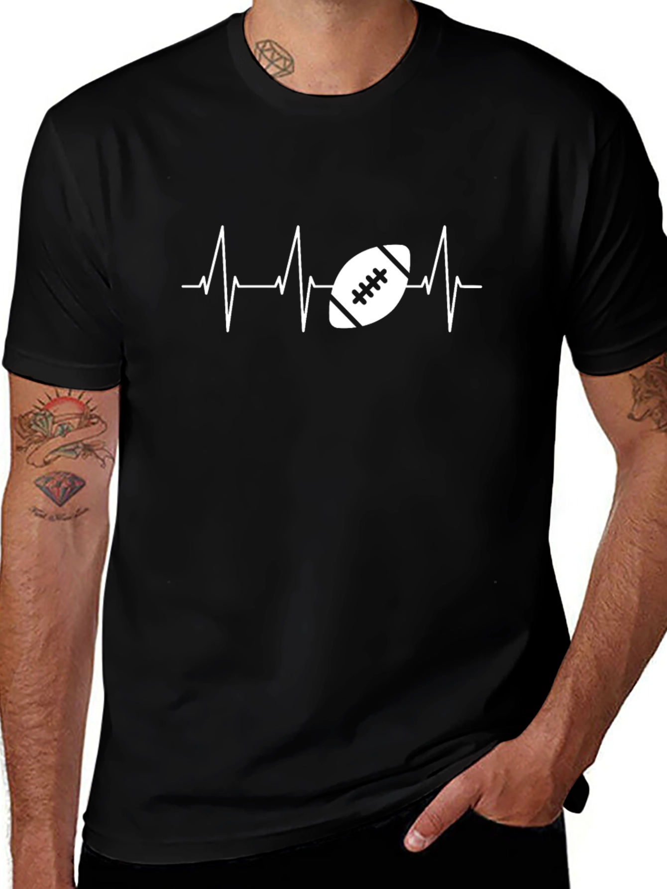 Football Heartbeat Black Graphic Tee