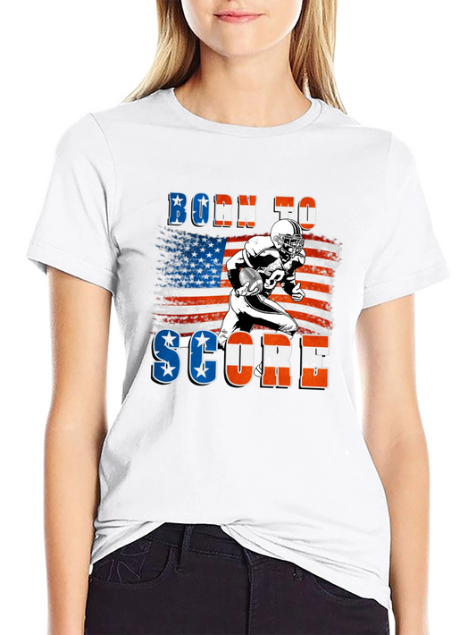 Born to Score Football T-Shirt - Patriotic USA Flag Design