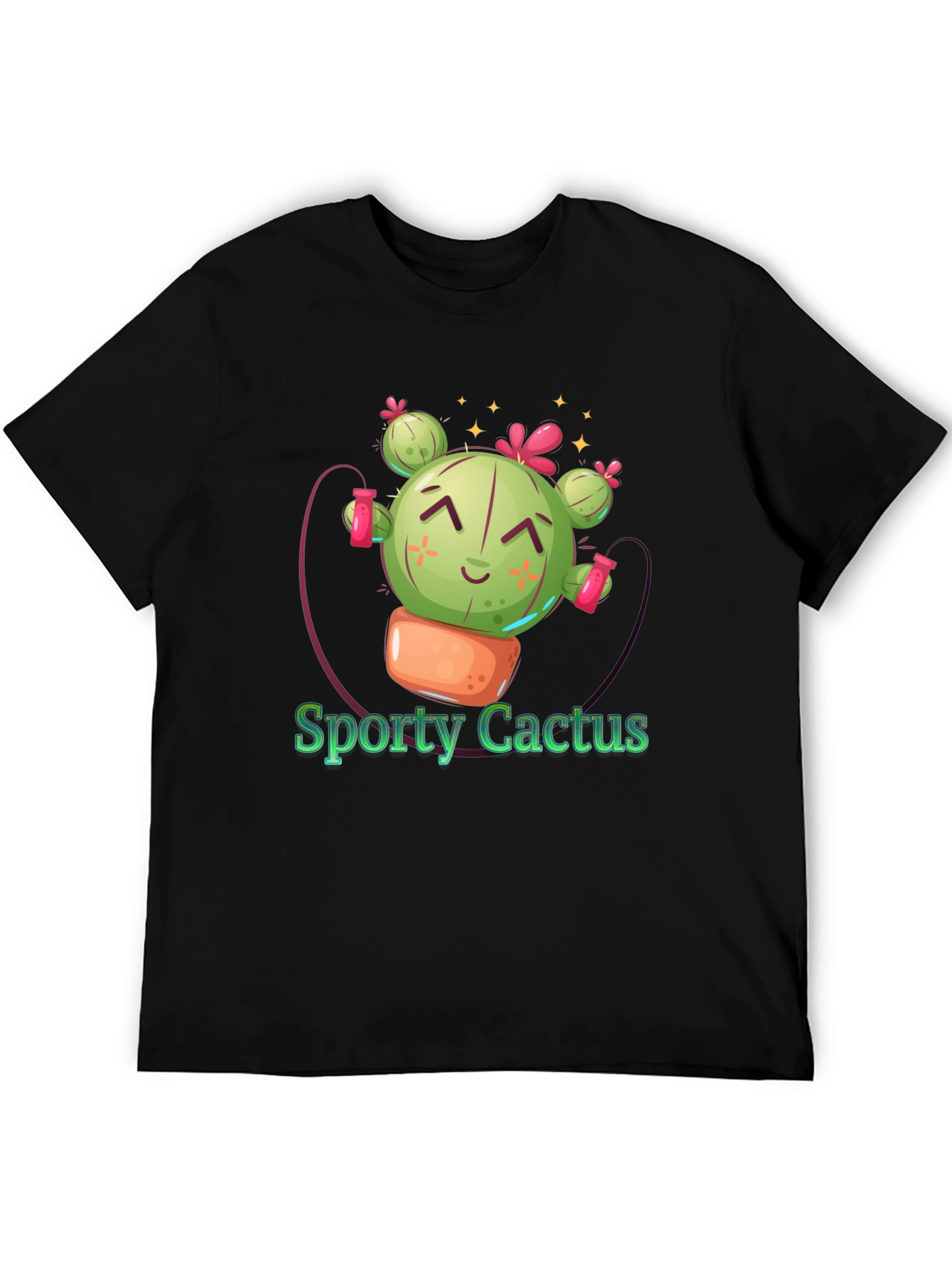 Sporty Cactus Black T-Shirt - Cute Design