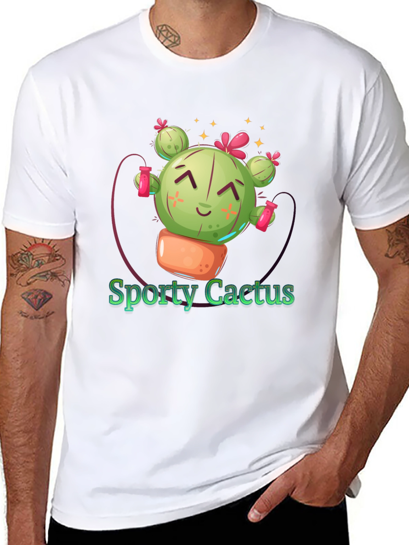Sporty Cactus Black T-Shirt - Cute Design