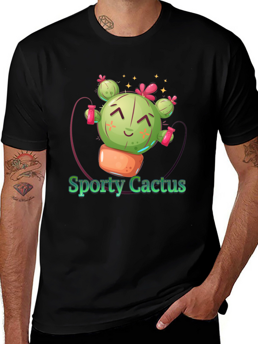 Sporty Cactus Black T-Shirt - Cute Design
