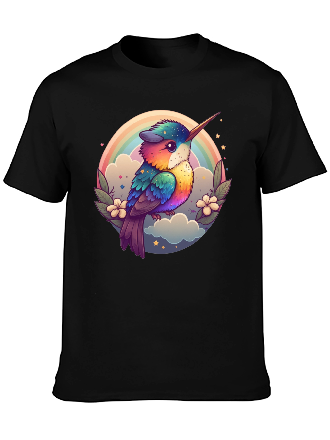Rainbow Hummingbird Graphic Black Tee