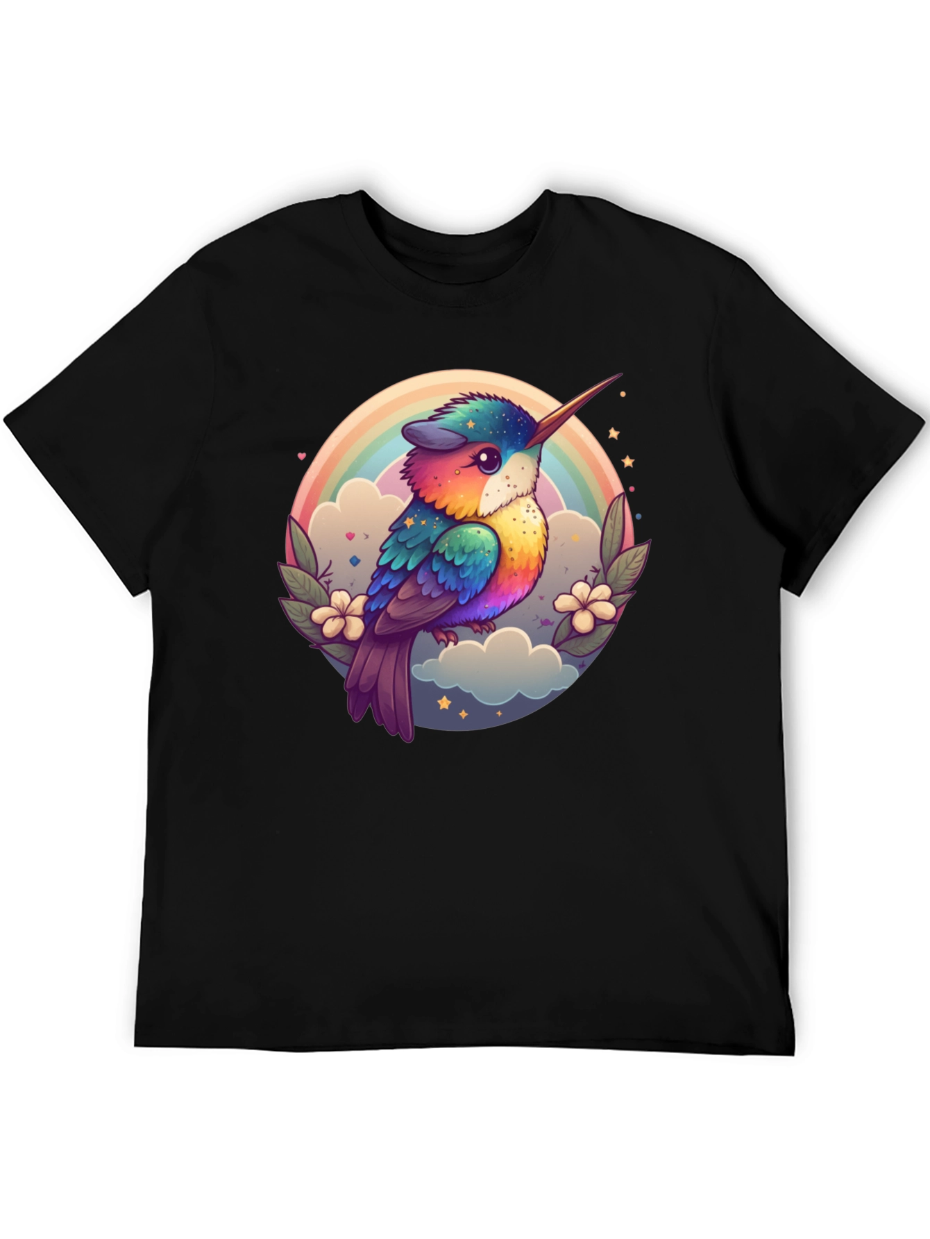 Rainbow Hummingbird Graphic Black Tee