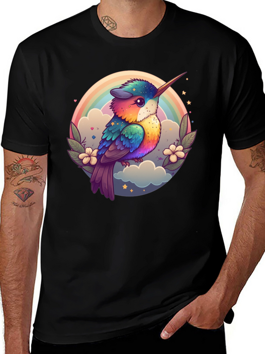 Rainbow Hummingbird Graphic Black Tee