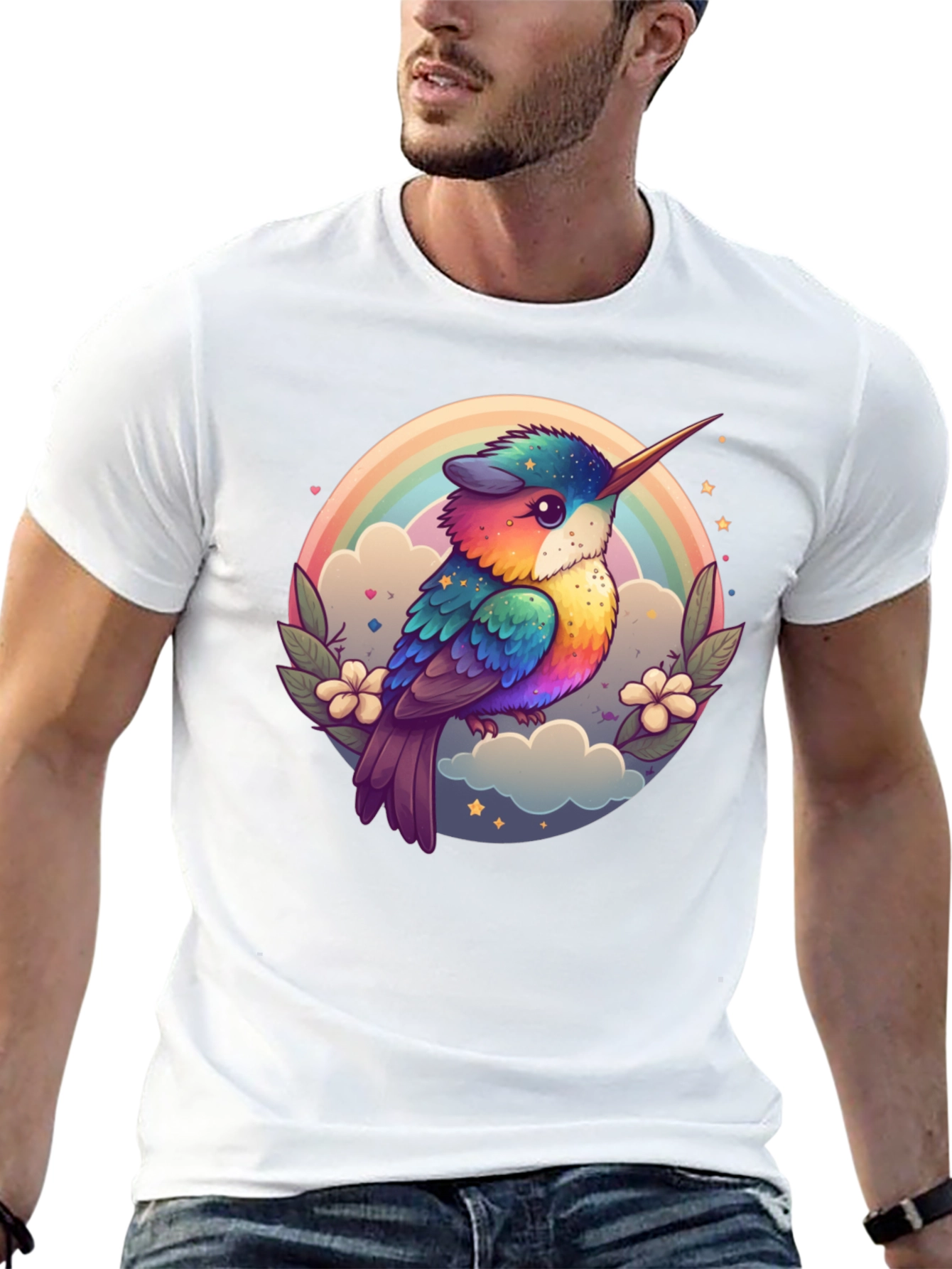 Rainbow Hummingbird Graphic Black Tee