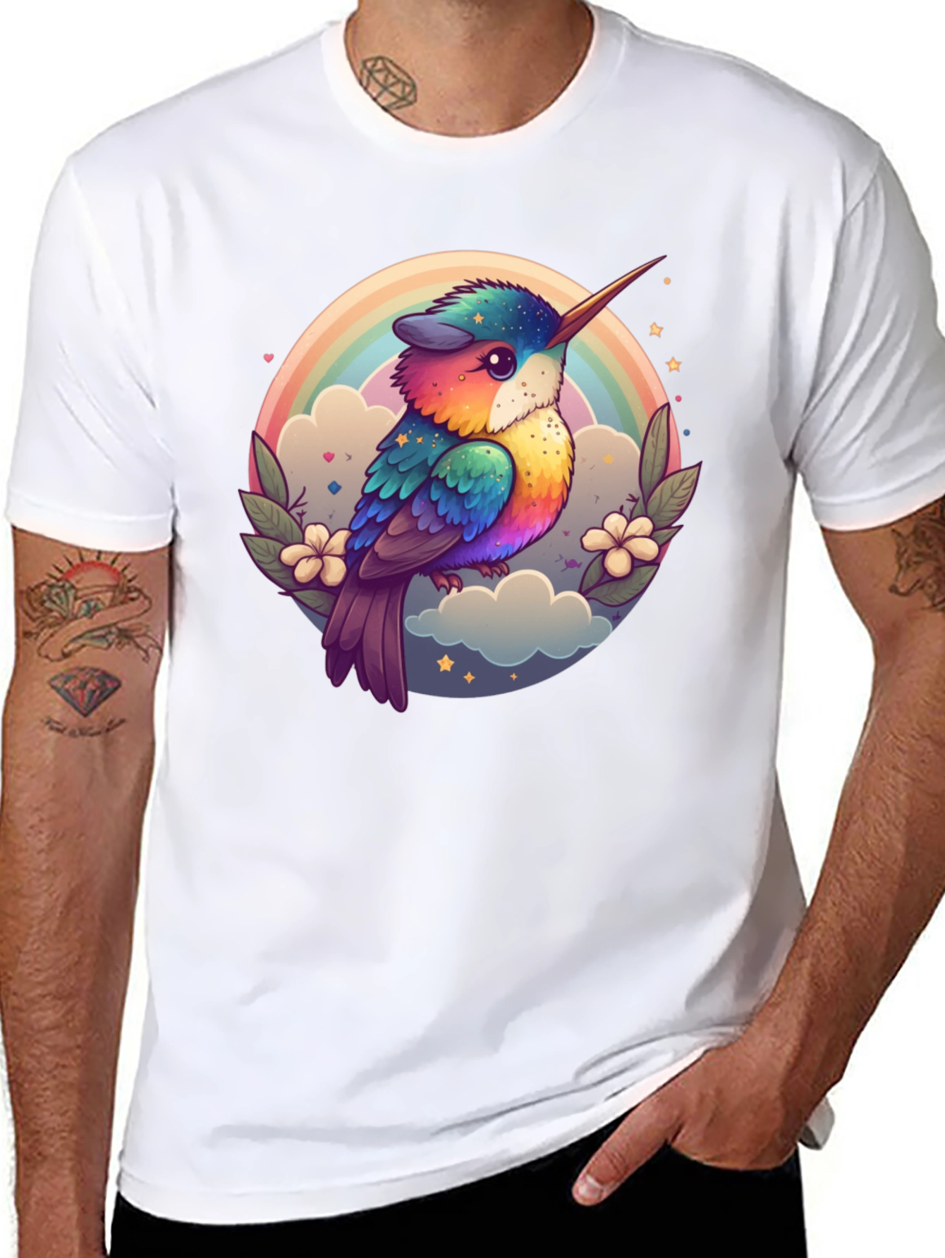 Rainbow Hummingbird Graphic Black Tee
