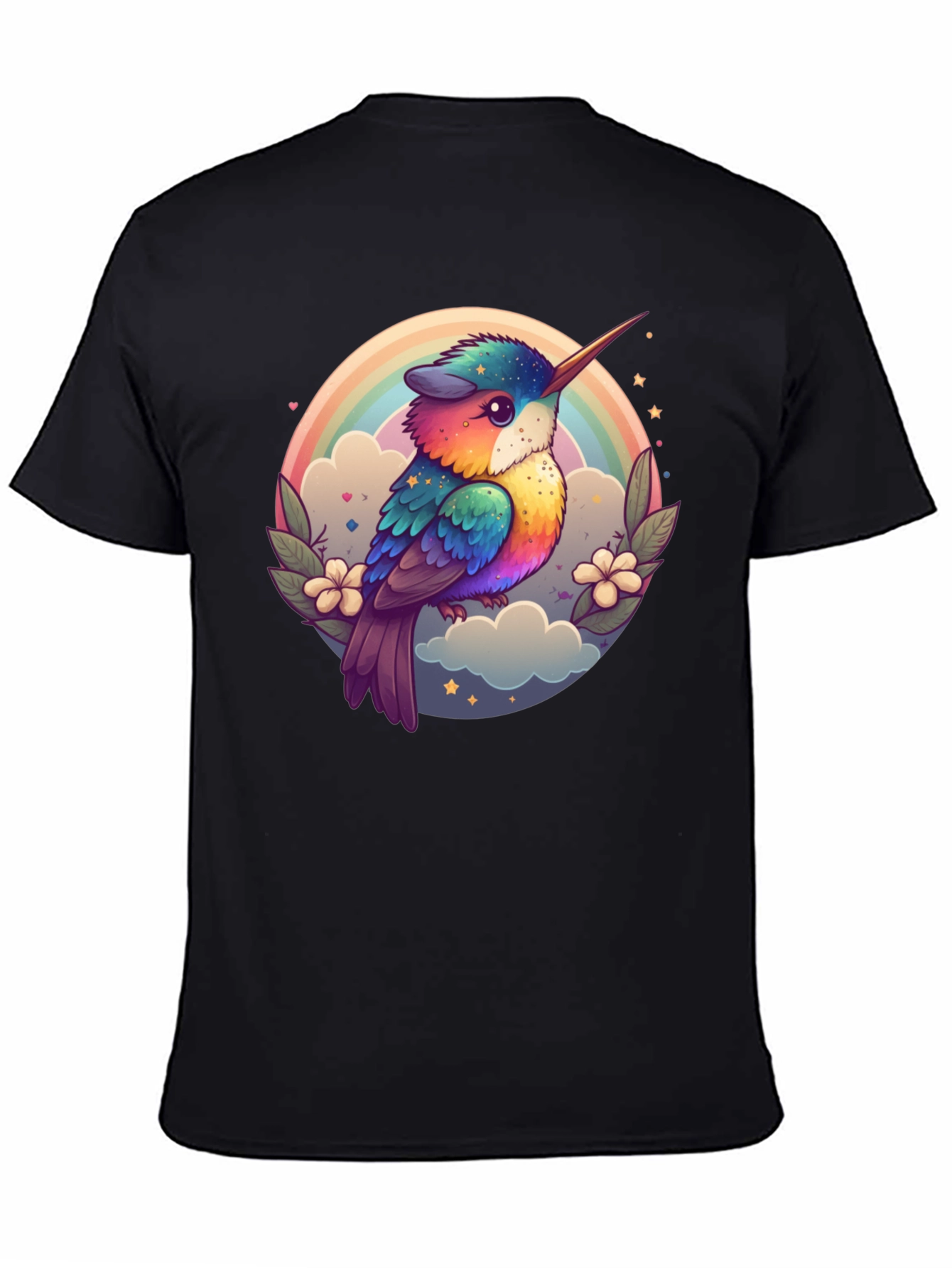 Rainbow Hummingbird Graphic Black Tee