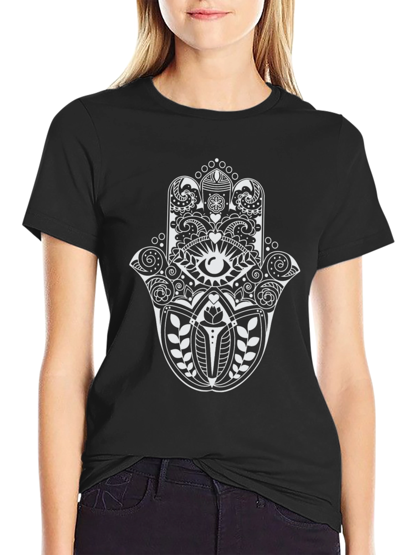 Hamsa Hand Graphic T-Shirt - Black