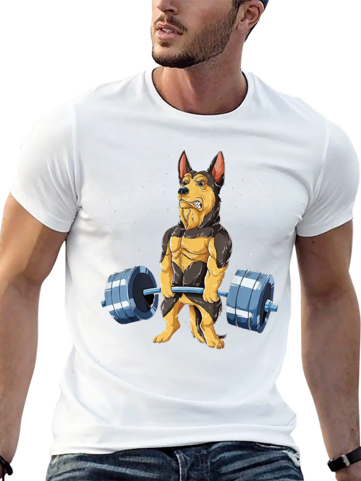 Funny Dog Lifting Weights T-Shirt Gym Lover Gift