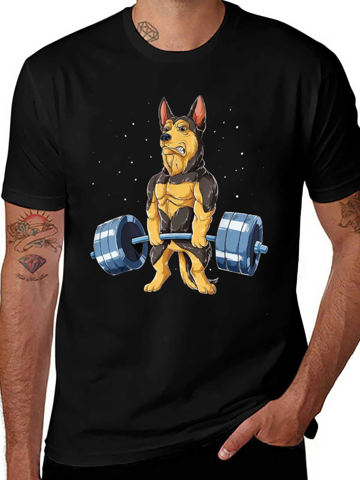 Funny Dog Lifting Weights T-Shirt Gym Lover Gift