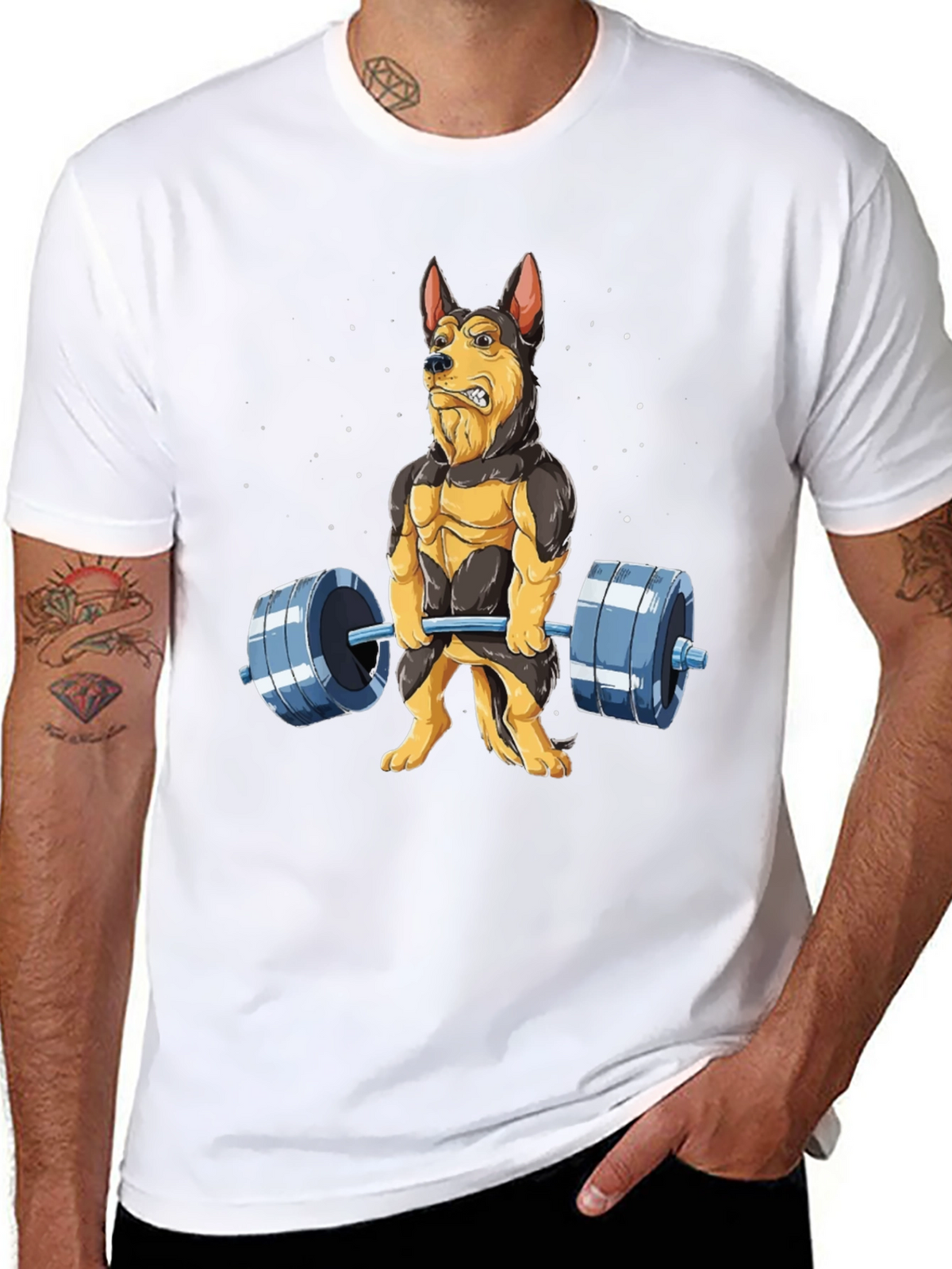 Funny Dog Lifting Weights T-Shirt Gym Lover Gift