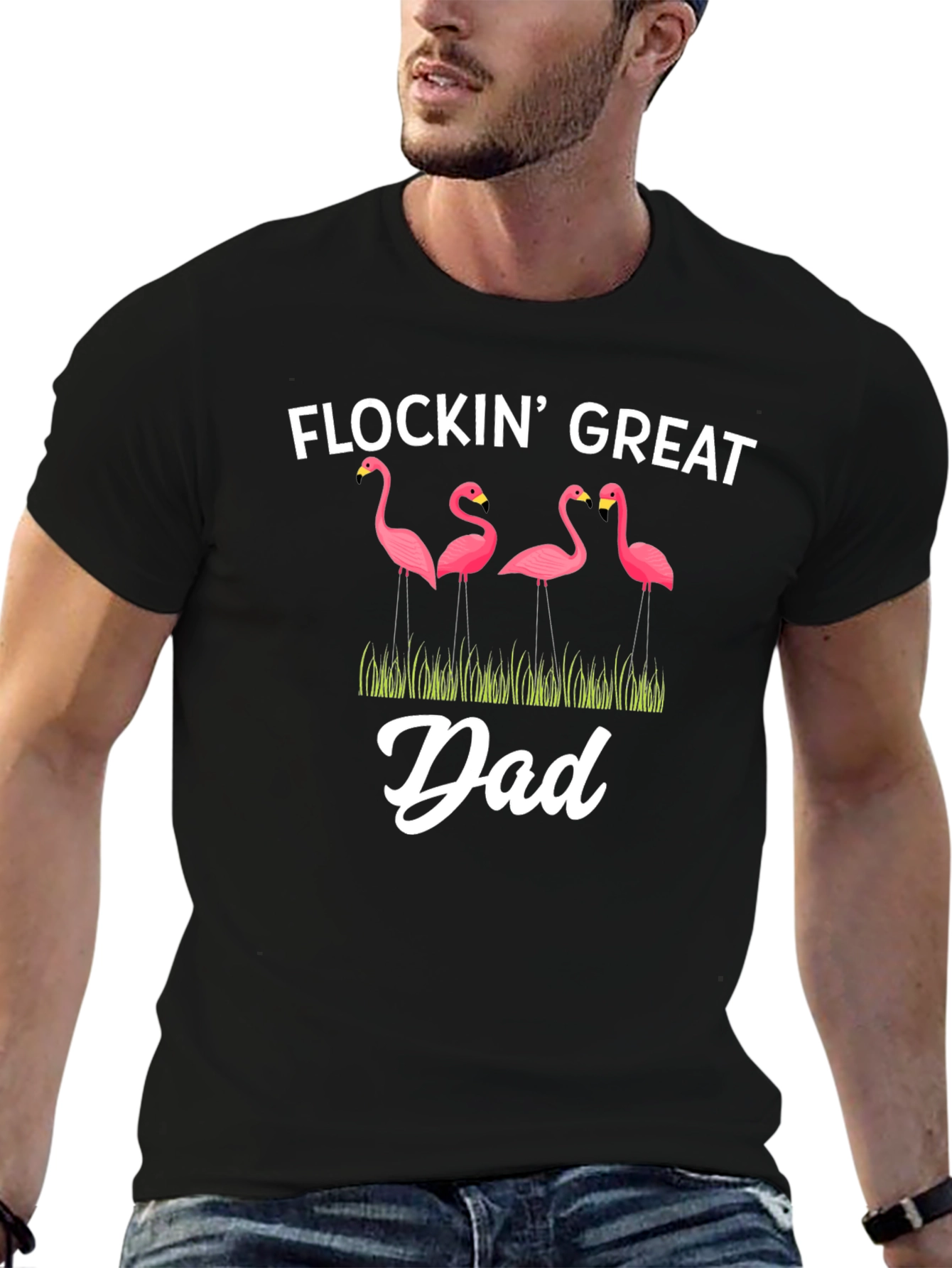 Flockin Great Dad T-Shirt Funny Flamingo Graphic Tee