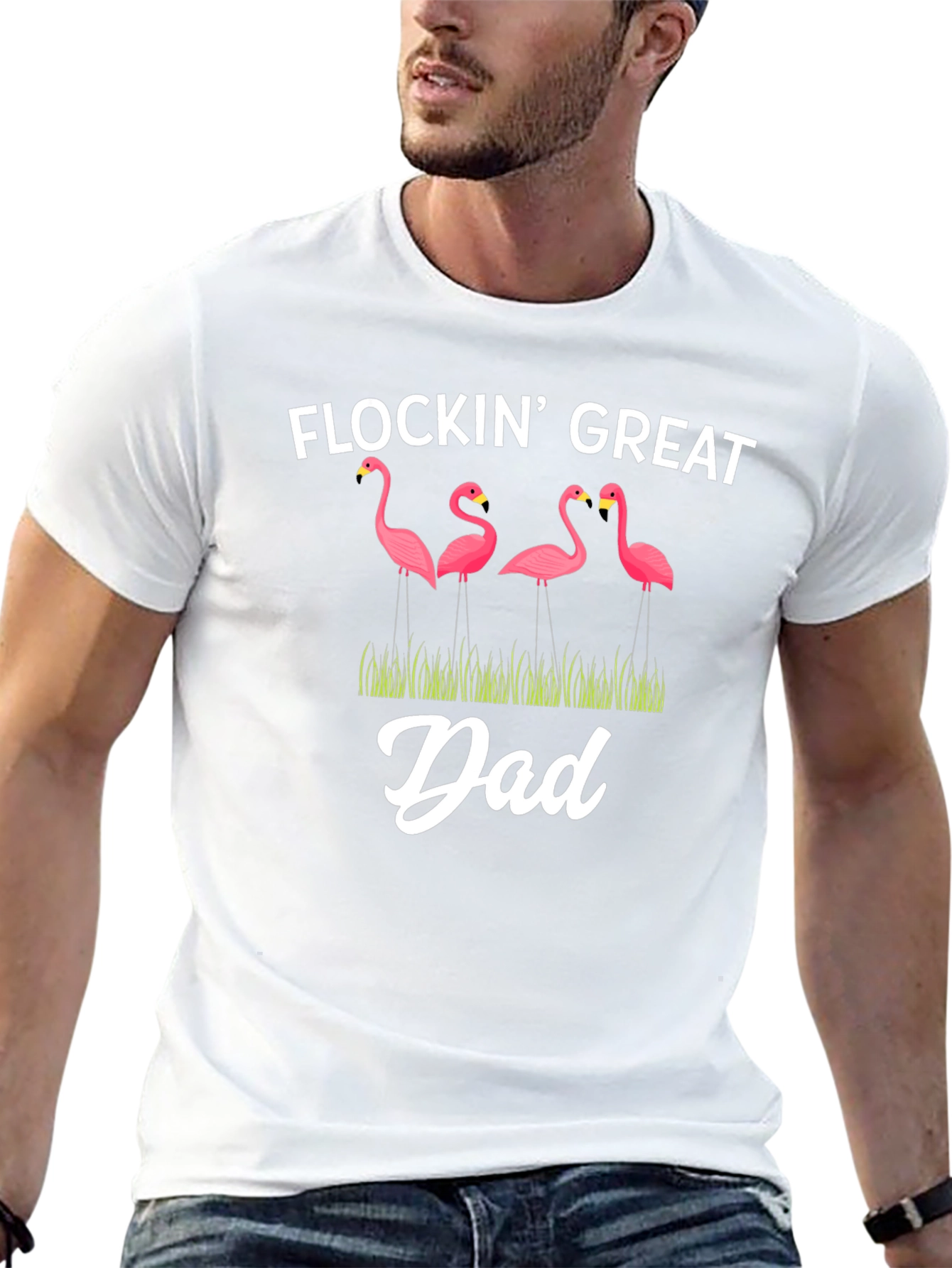 Flockin Great Dad T-Shirt Funny Flamingo Graphic Tee