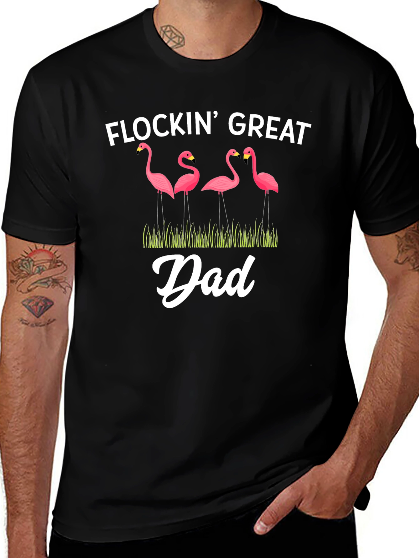 Flockin Great Dad T-Shirt Funny Flamingo Graphic Tee
