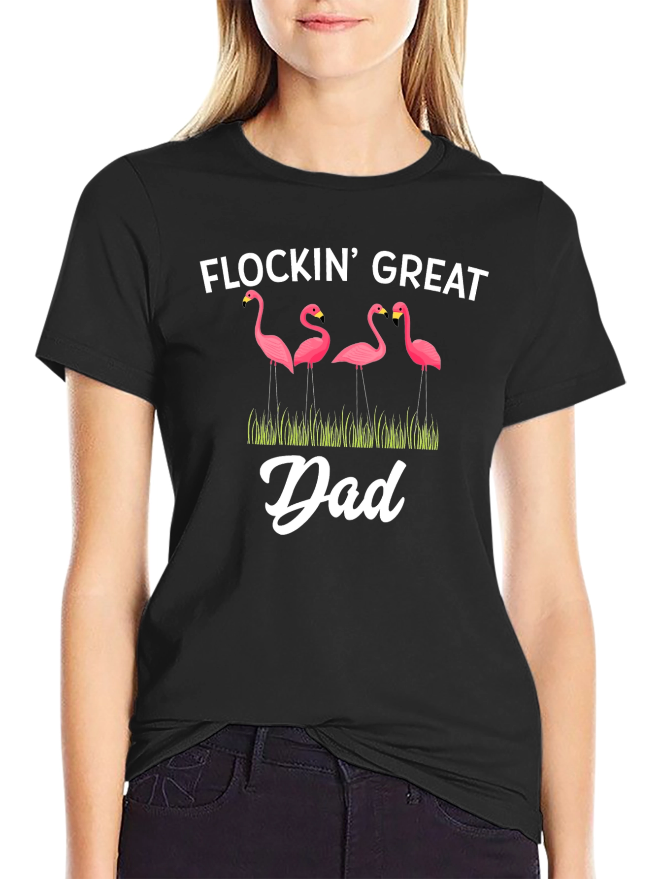 Flockin Great Dad T-Shirt Funny Flamingo Graphic Tee