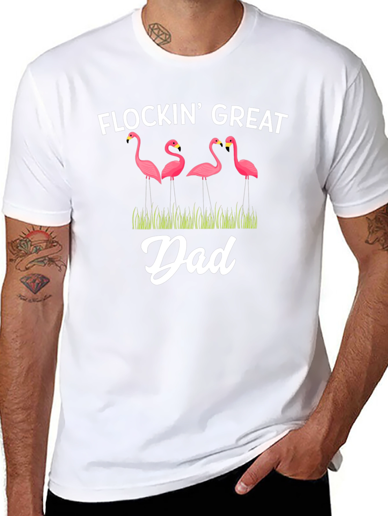 Flockin Great Dad T-Shirt Funny Flamingo Graphic Tee