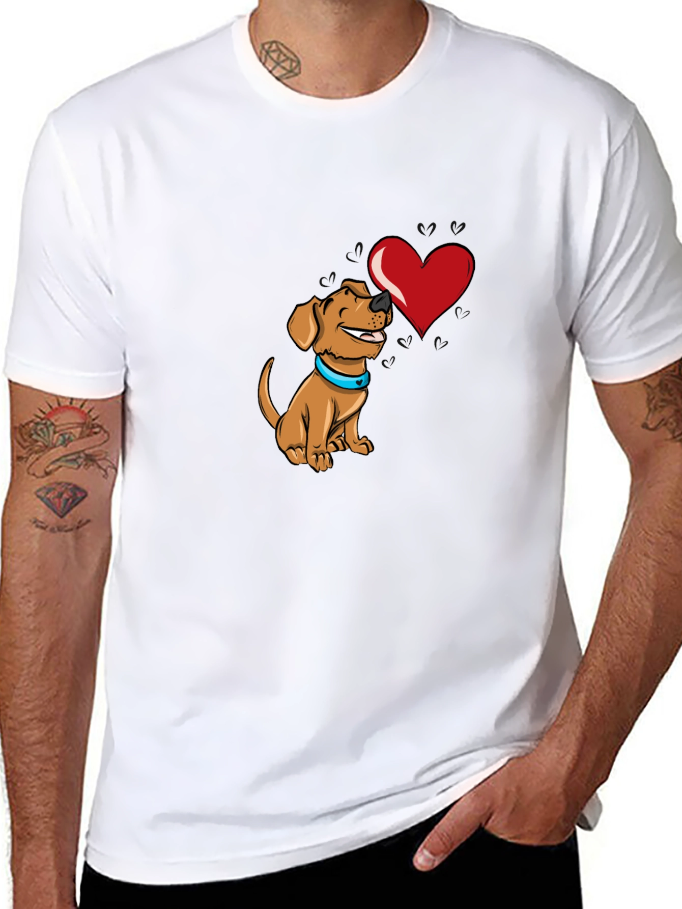 Dog with Heart Graphic Black T-Shirt