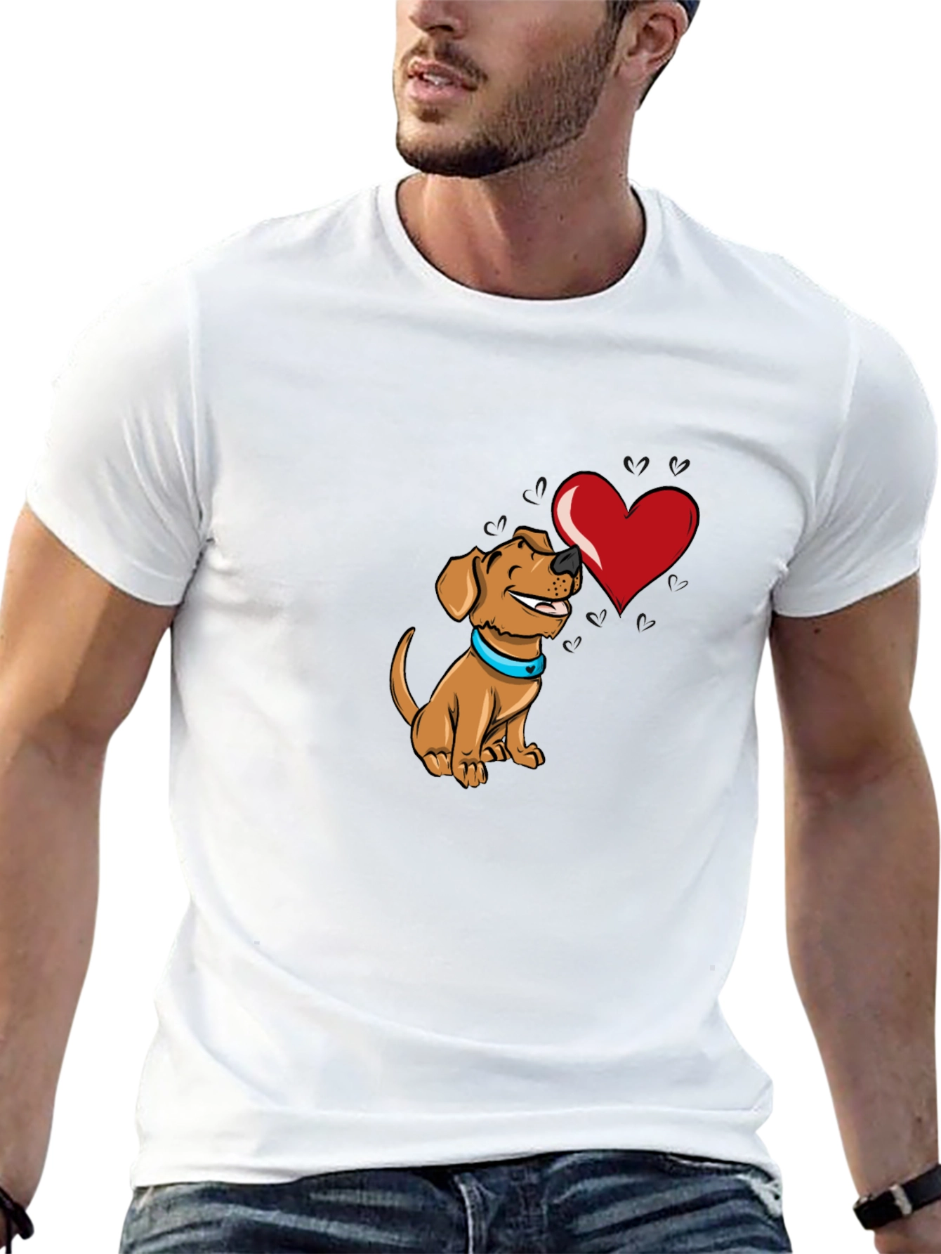 Dog with Heart Graphic Black T-Shirt