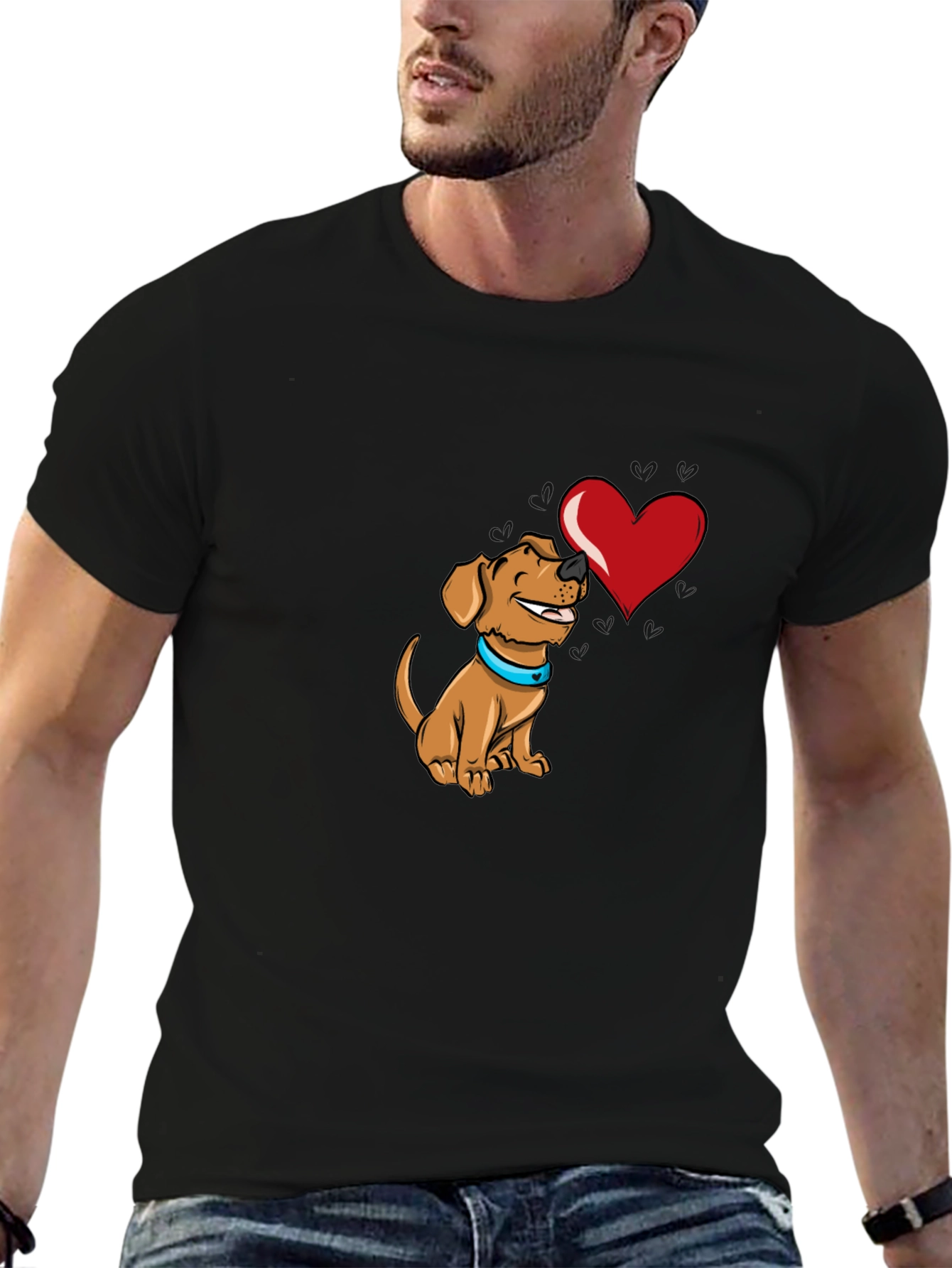 Dog with Heart Graphic Black T-Shirt