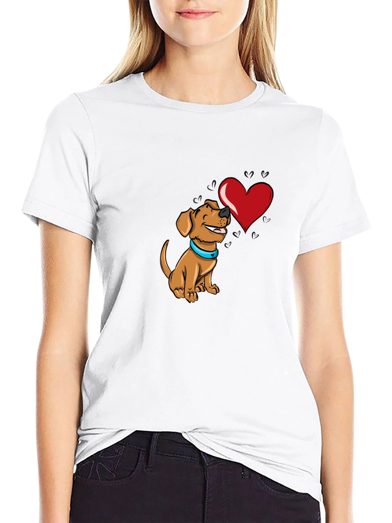 Dog with Heart Graphic Black T-Shirt