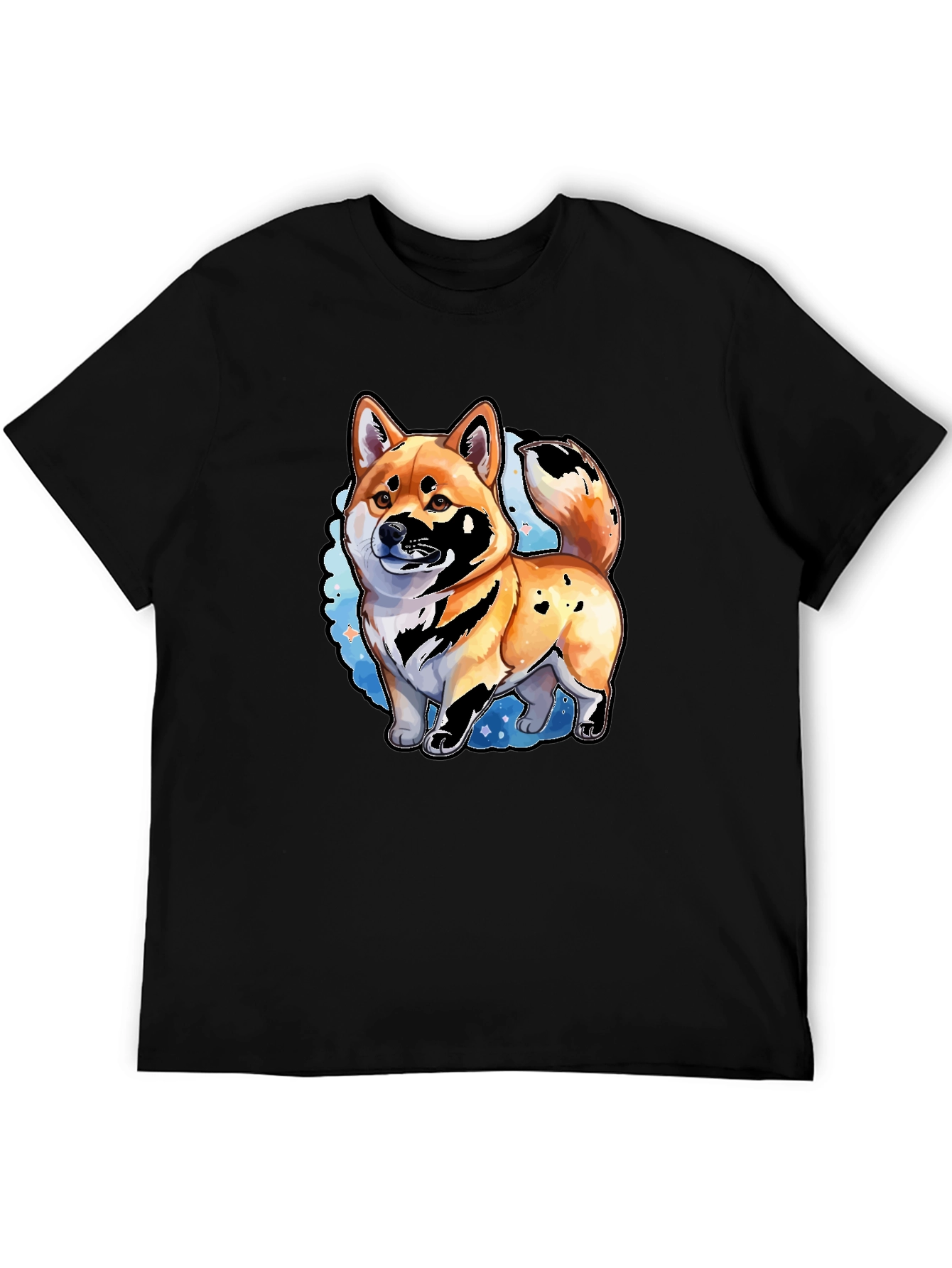 Shiba Inu Dog Graphic Print Mens Black T-Shirt