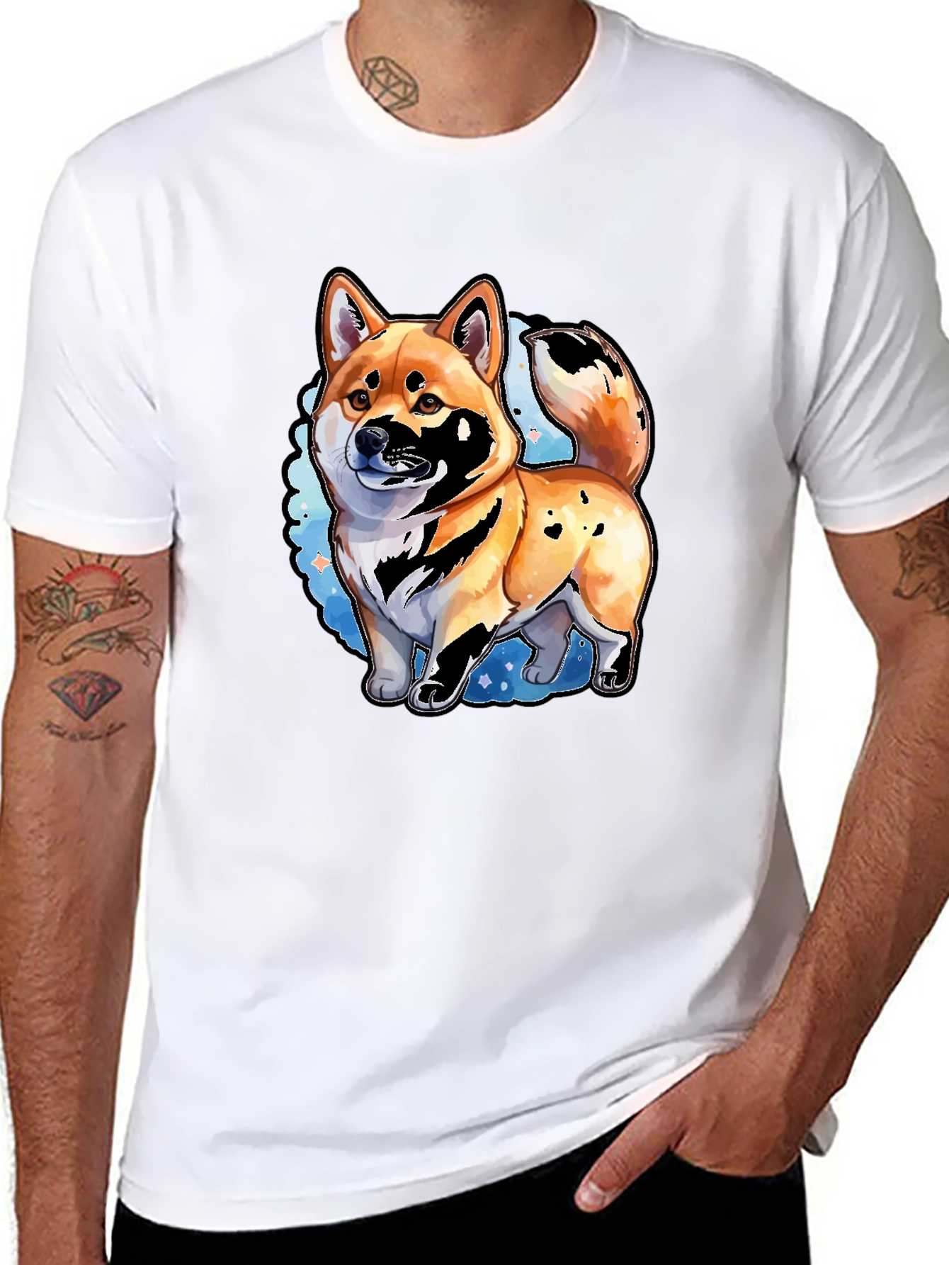 Shiba Inu Dog Graphic Print Mens Black T-Shirt