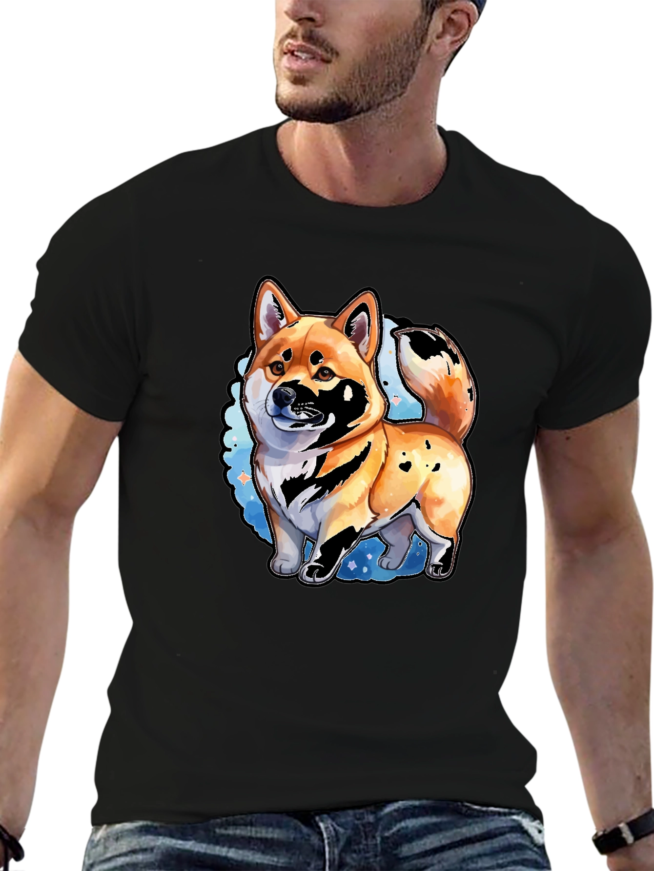 Shiba Inu Dog Graphic Print Mens Black T-Shirt