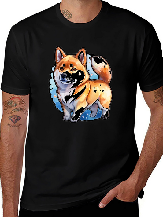 Shiba Inu Dog Graphic Print Mens Black T-Shirt