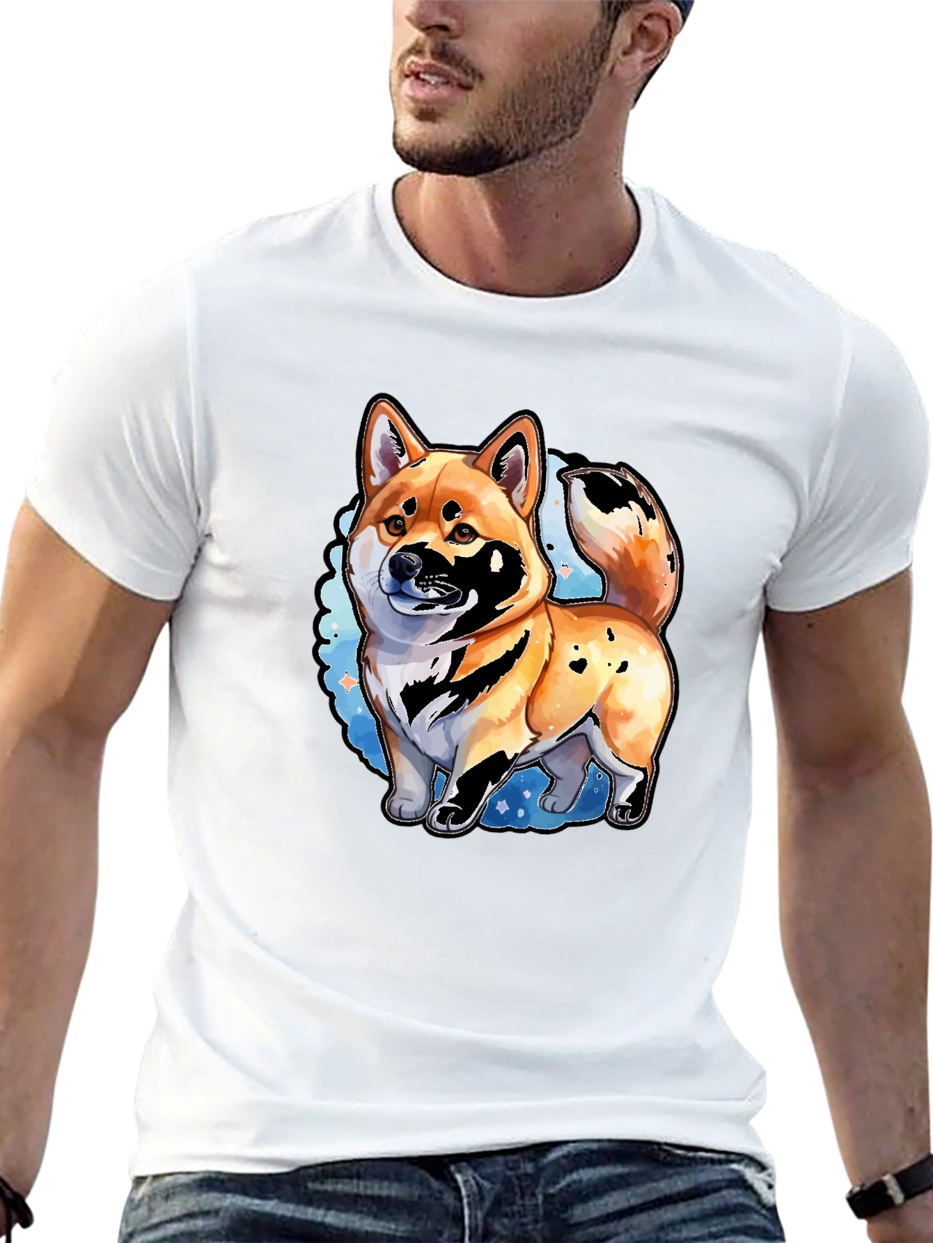 Shiba Inu Dog Graphic Print Mens Black T-Shirt