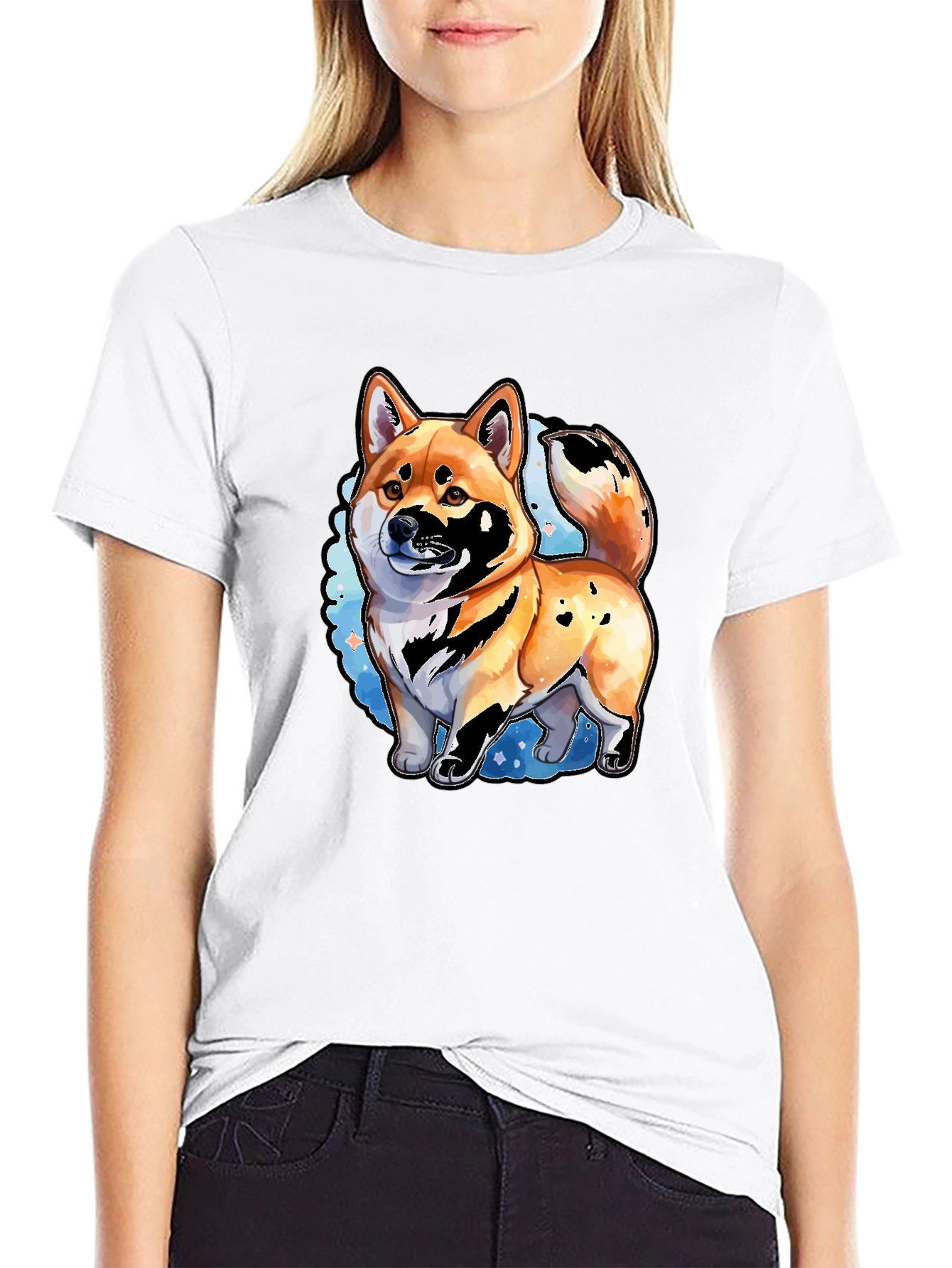 Shiba Inu Dog Graphic Print Mens Black T-Shirt