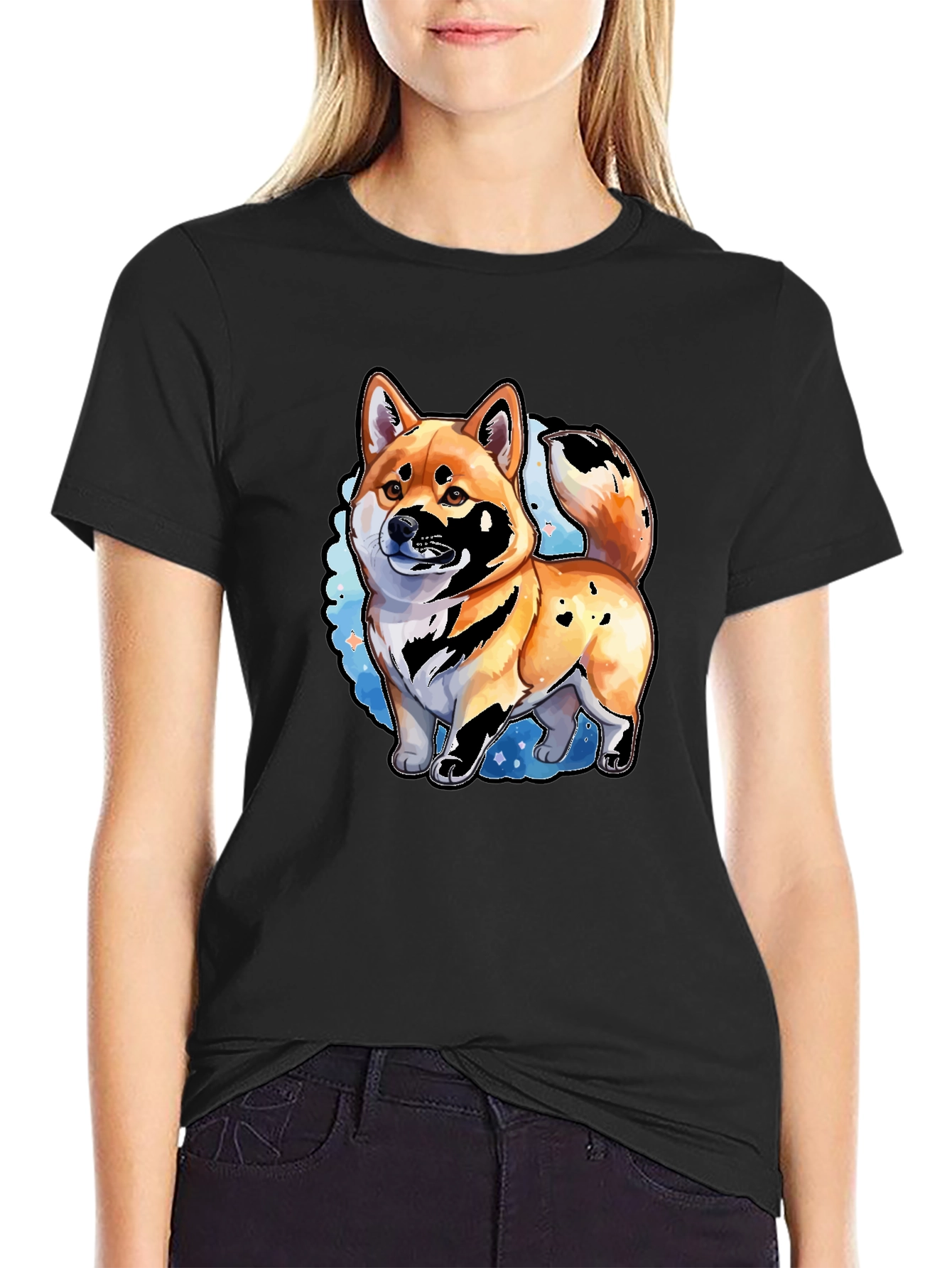 Shiba Inu Dog Graphic Print Mens Black T-Shirt