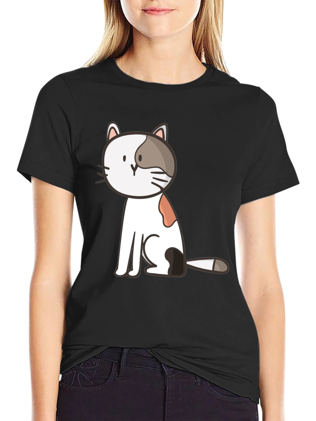Cute Cat Graphic Black T-Shirt