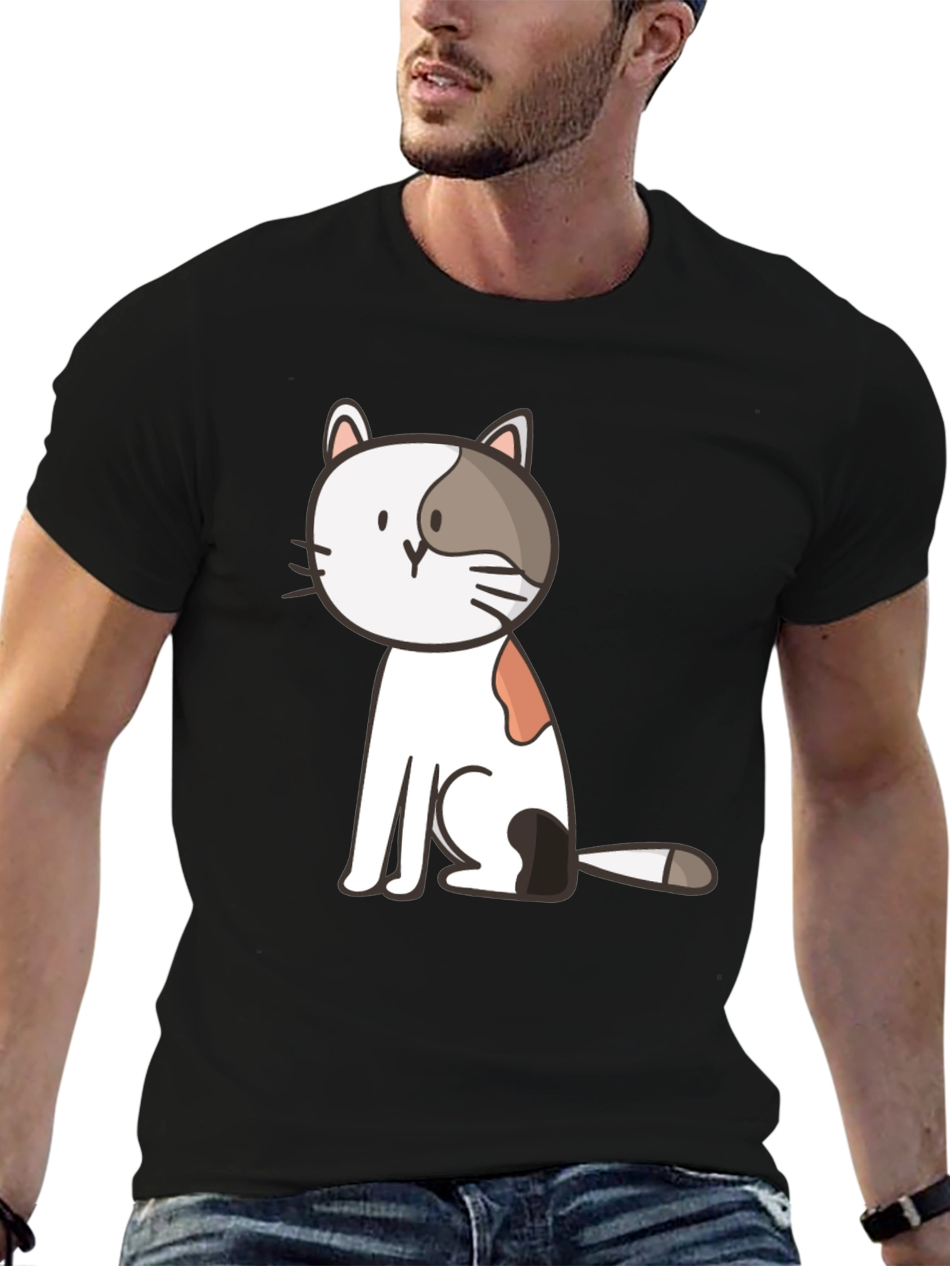 Cute Cat Graphic Black T-Shirt