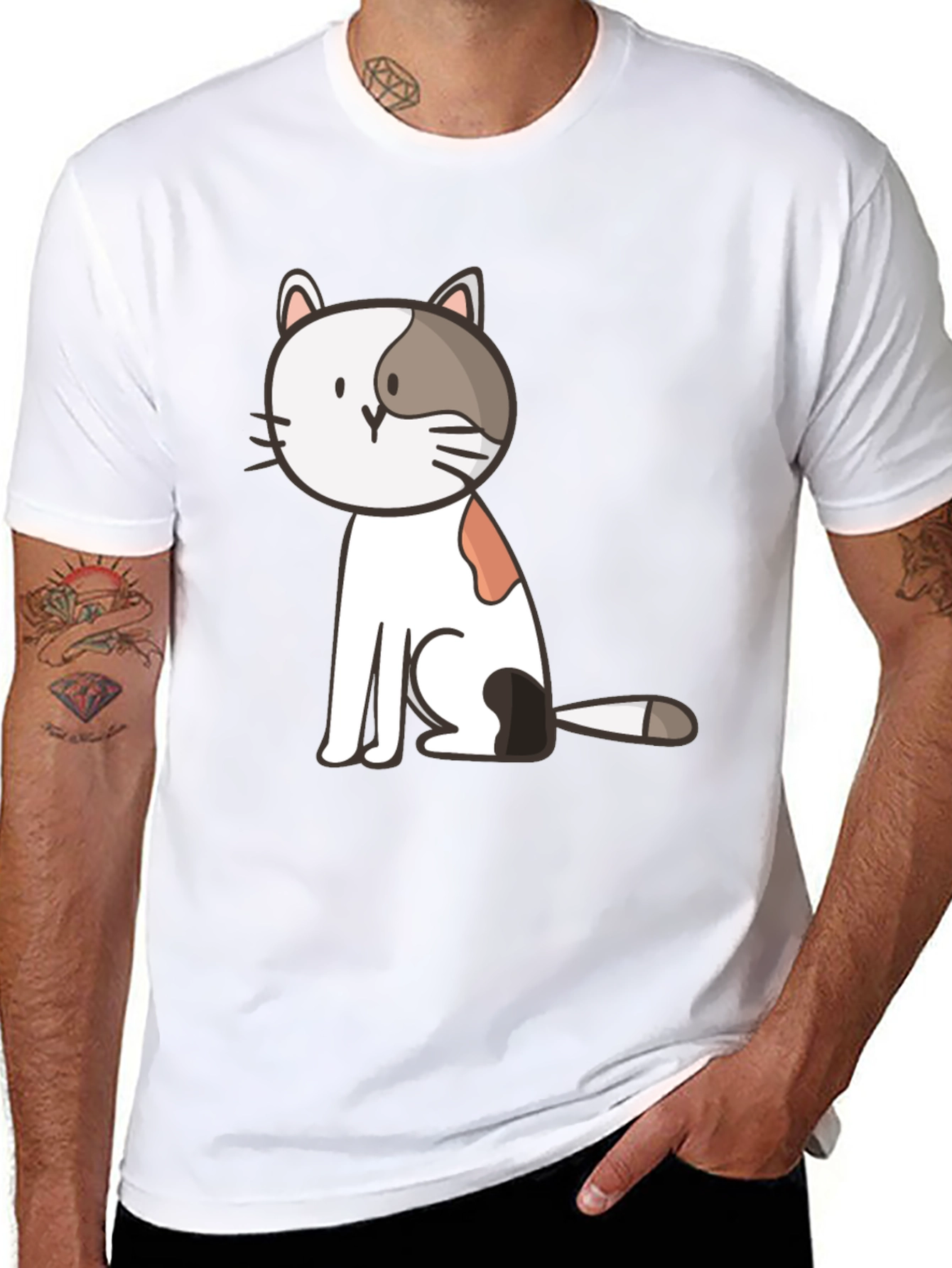 Cute Cat Graphic Black T-Shirt