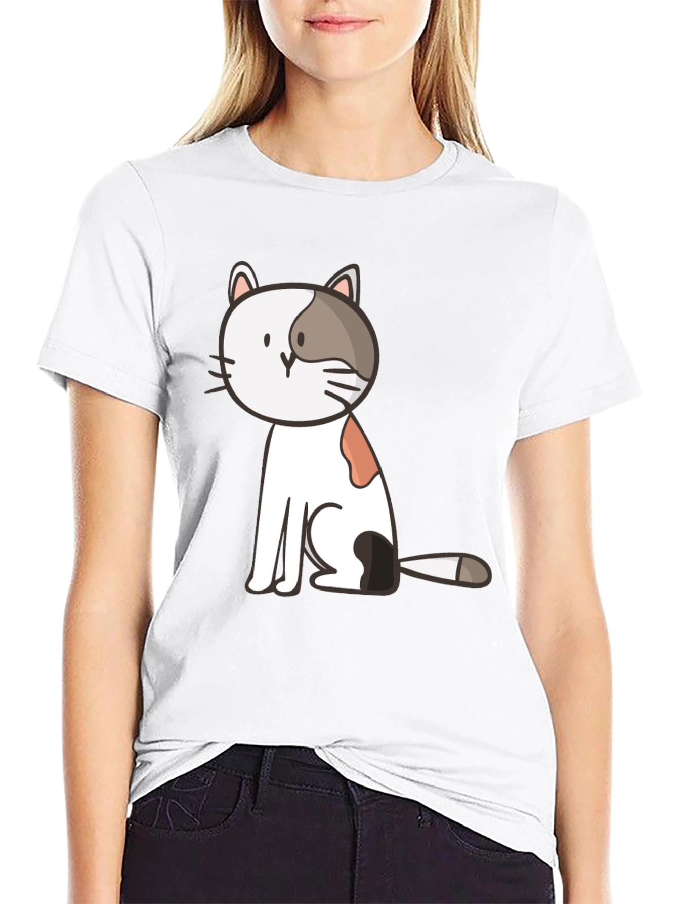 Cute Cat Graphic Black T-Shirt