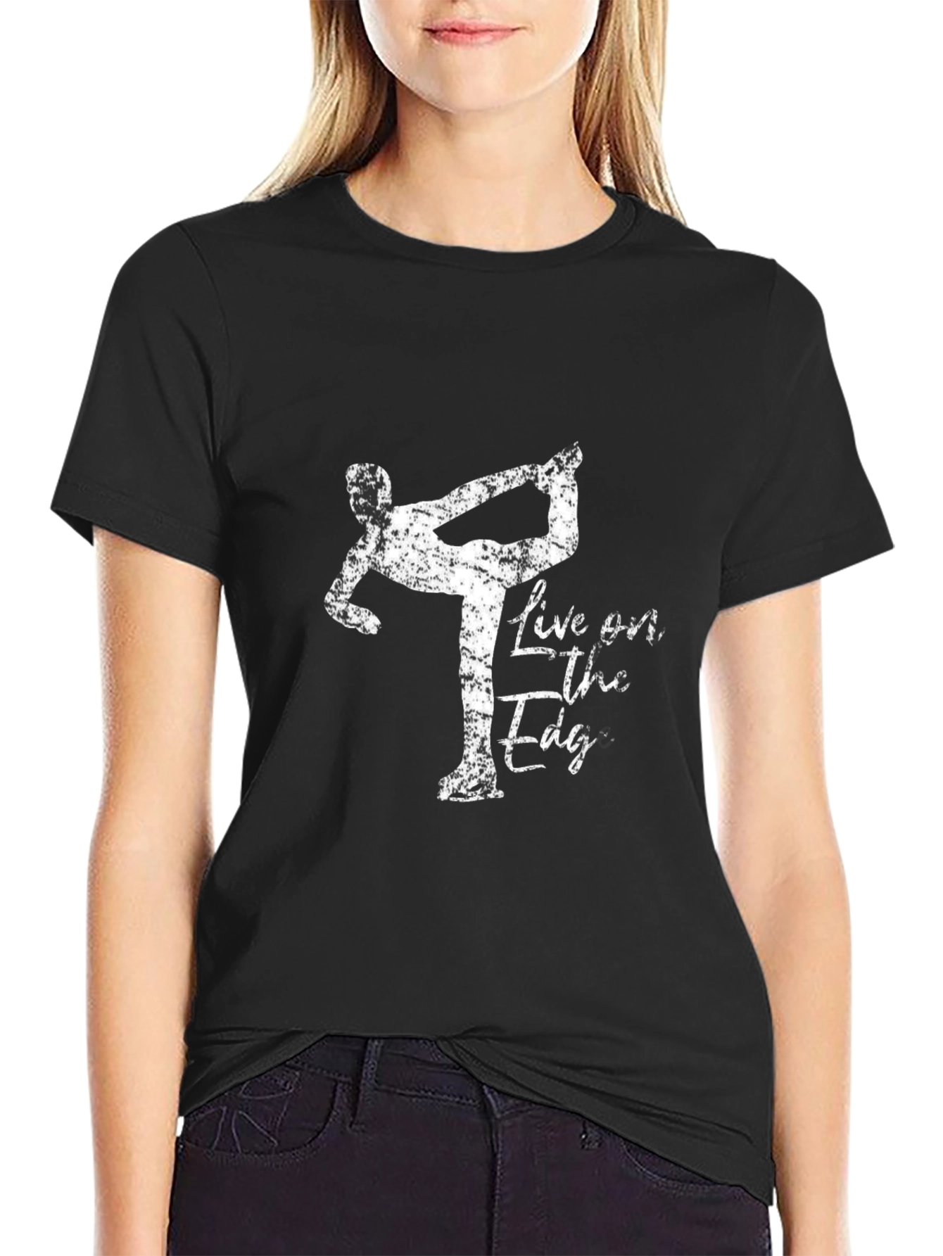 Live on the Edge Yoga Pose Black T-Shirt
