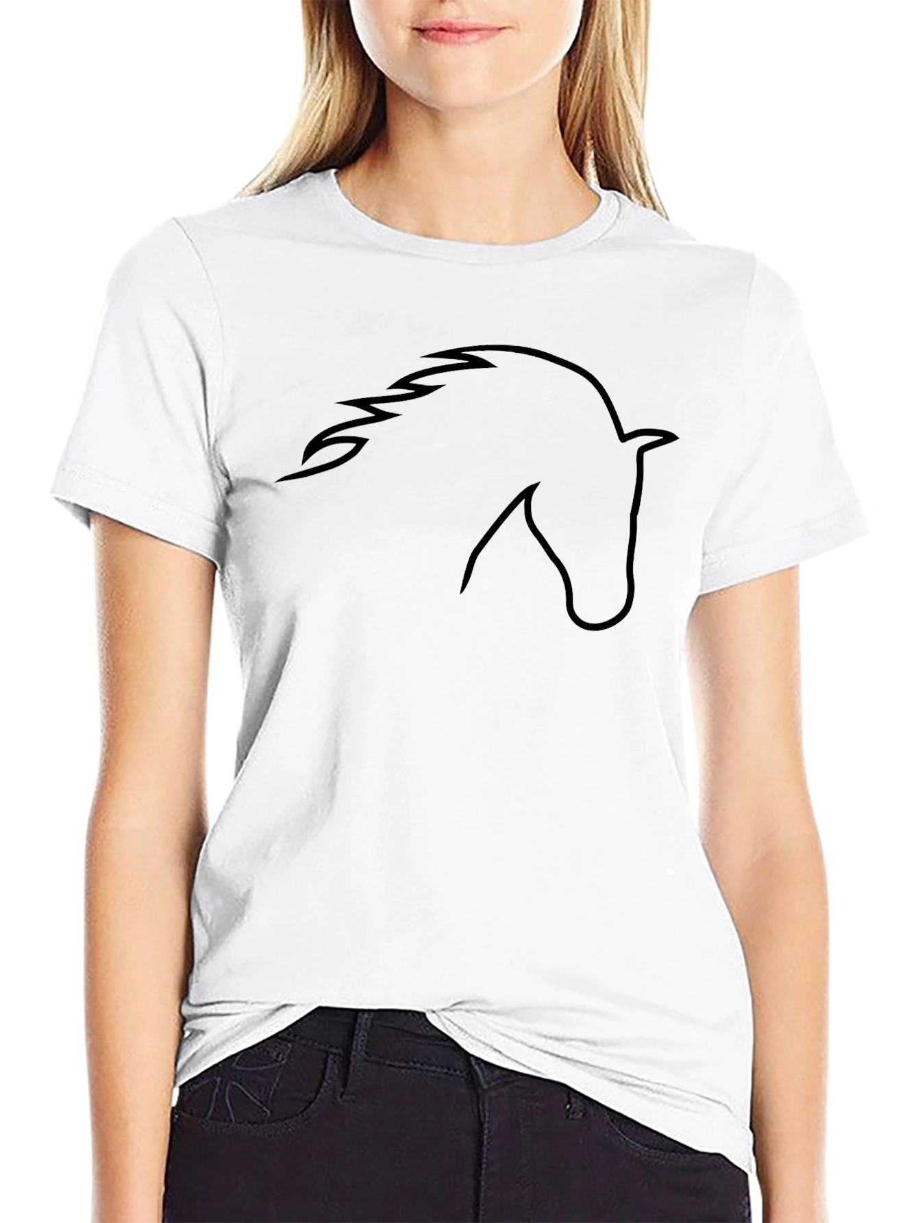 Black Horse Outline Tee - Stylish Graphic T-Shirt