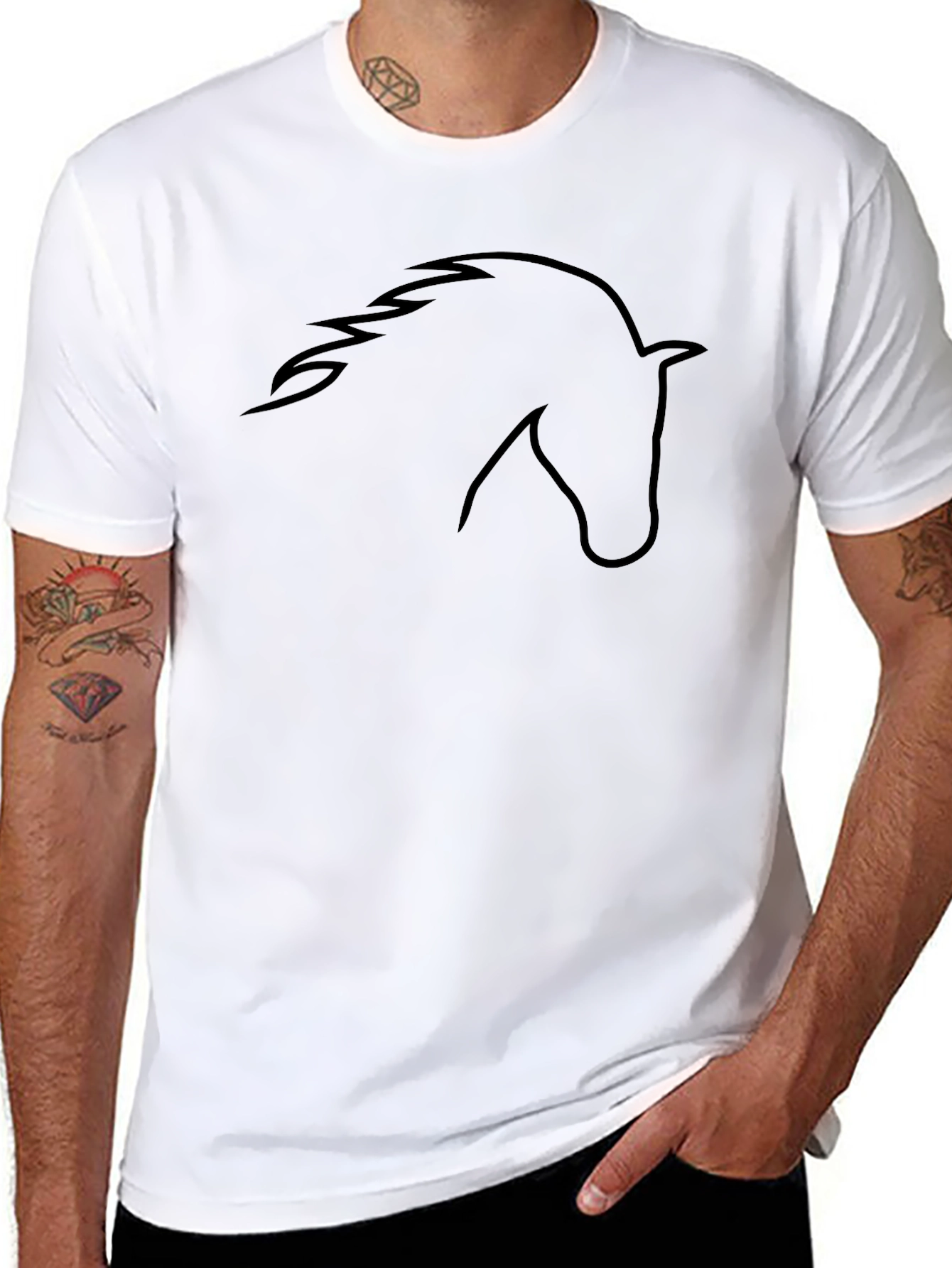 Black Horse Outline Tee - Stylish Graphic T-Shirt