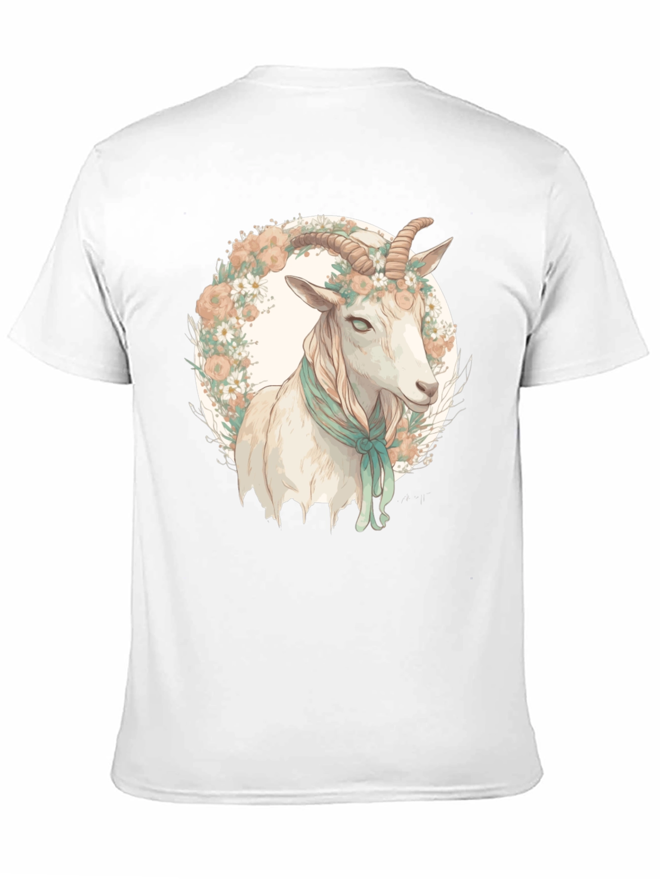 Goat Floral Wreath Black T-Shirt