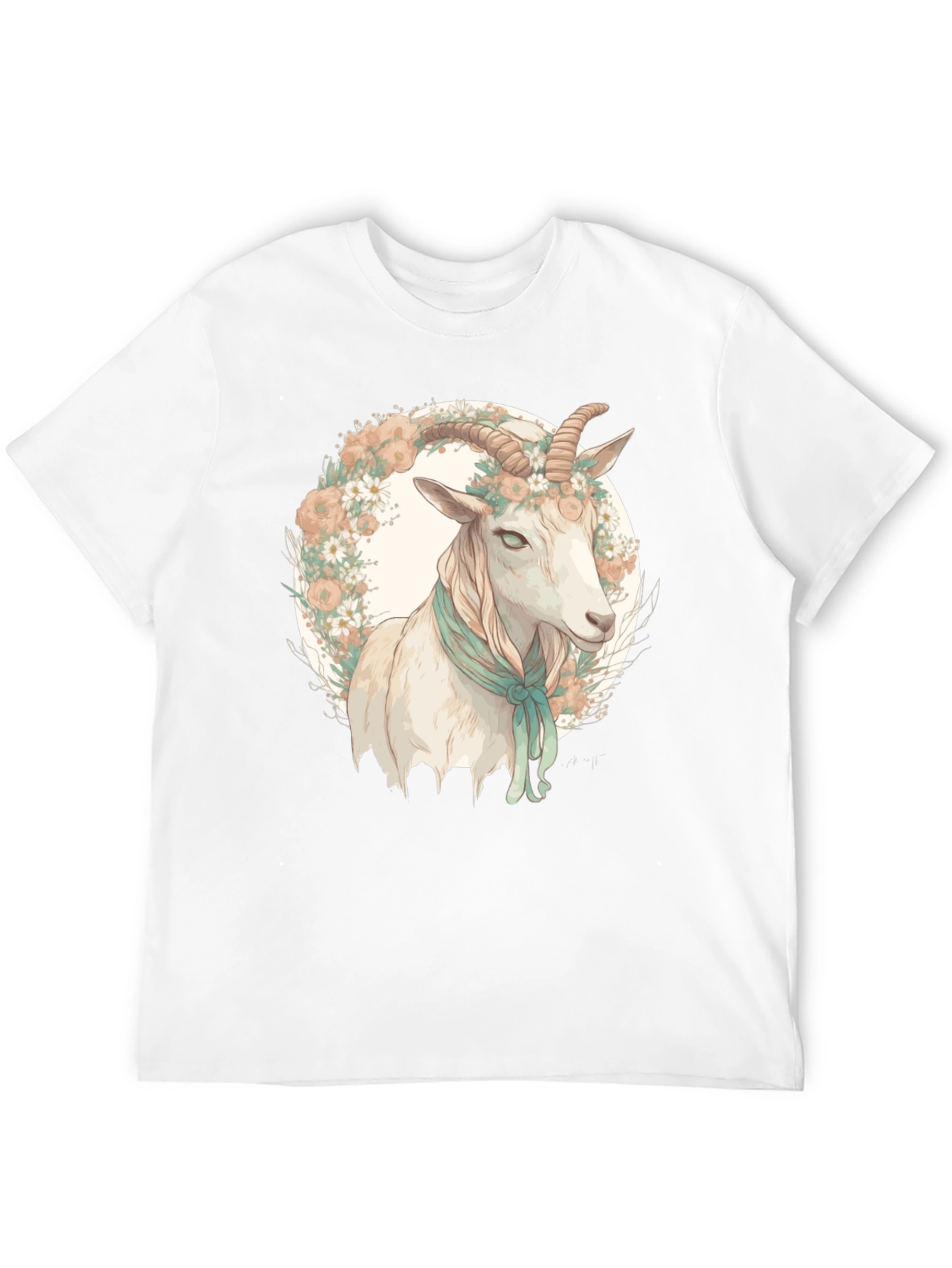 Goat Floral Wreath Black T-Shirt