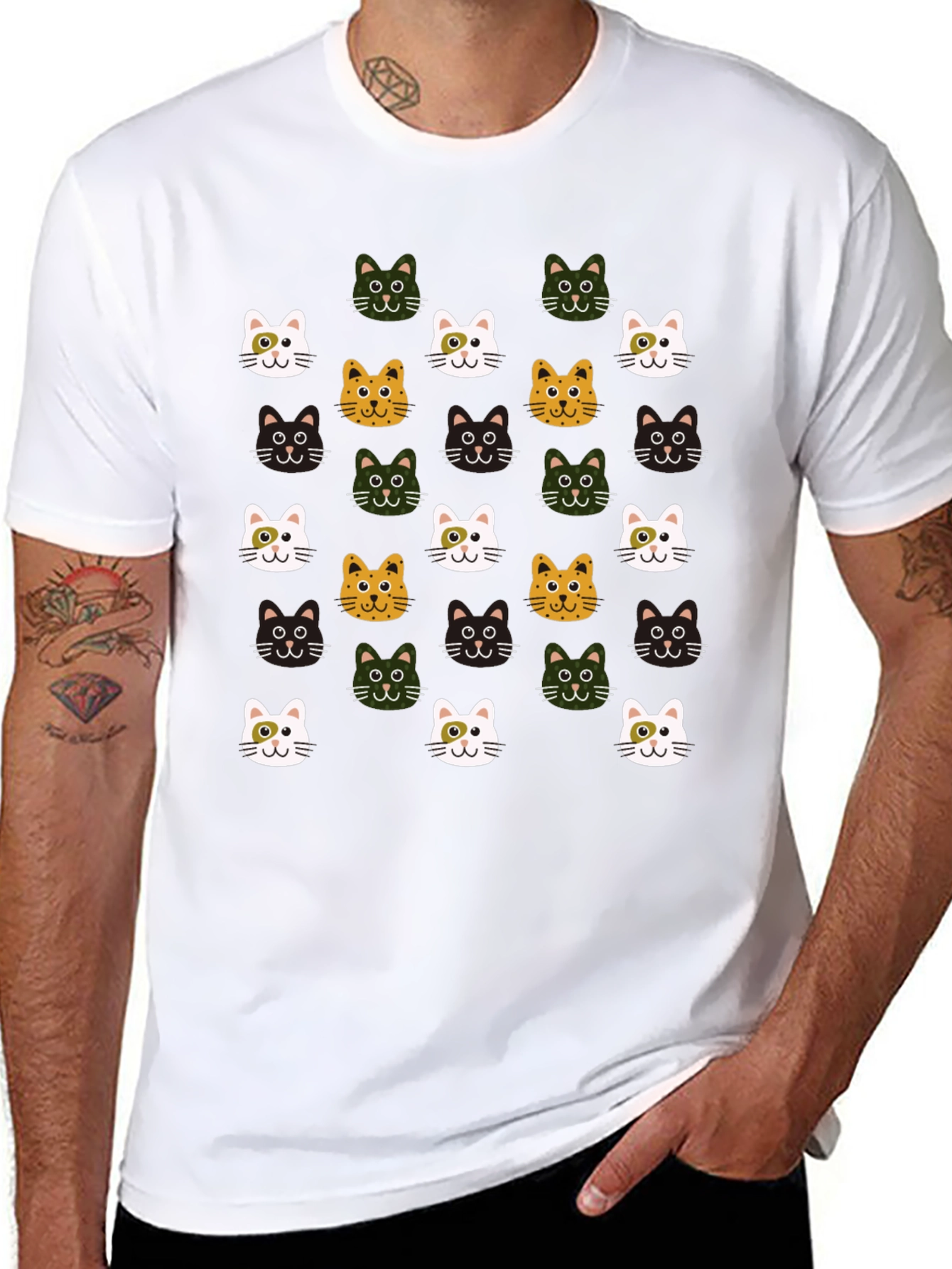 Cat Faces Pattern T-Shirt - Cute & Stylish