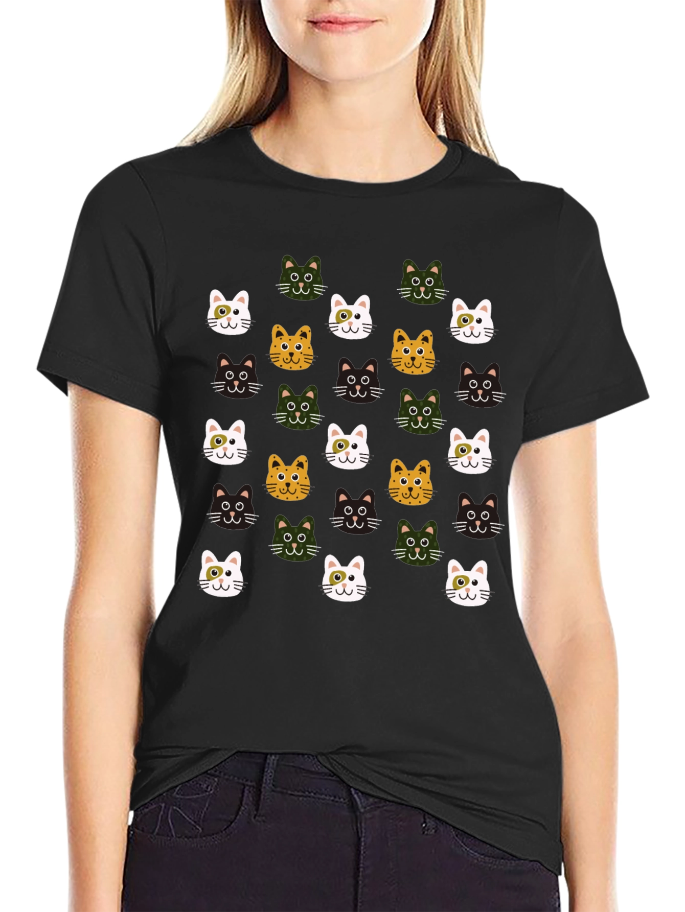 Cat Faces Pattern T-Shirt - Cute & Stylish