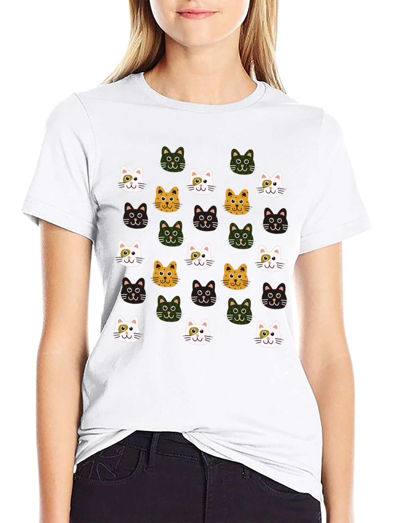 Cat Faces Pattern T-Shirt - Cute & Stylish