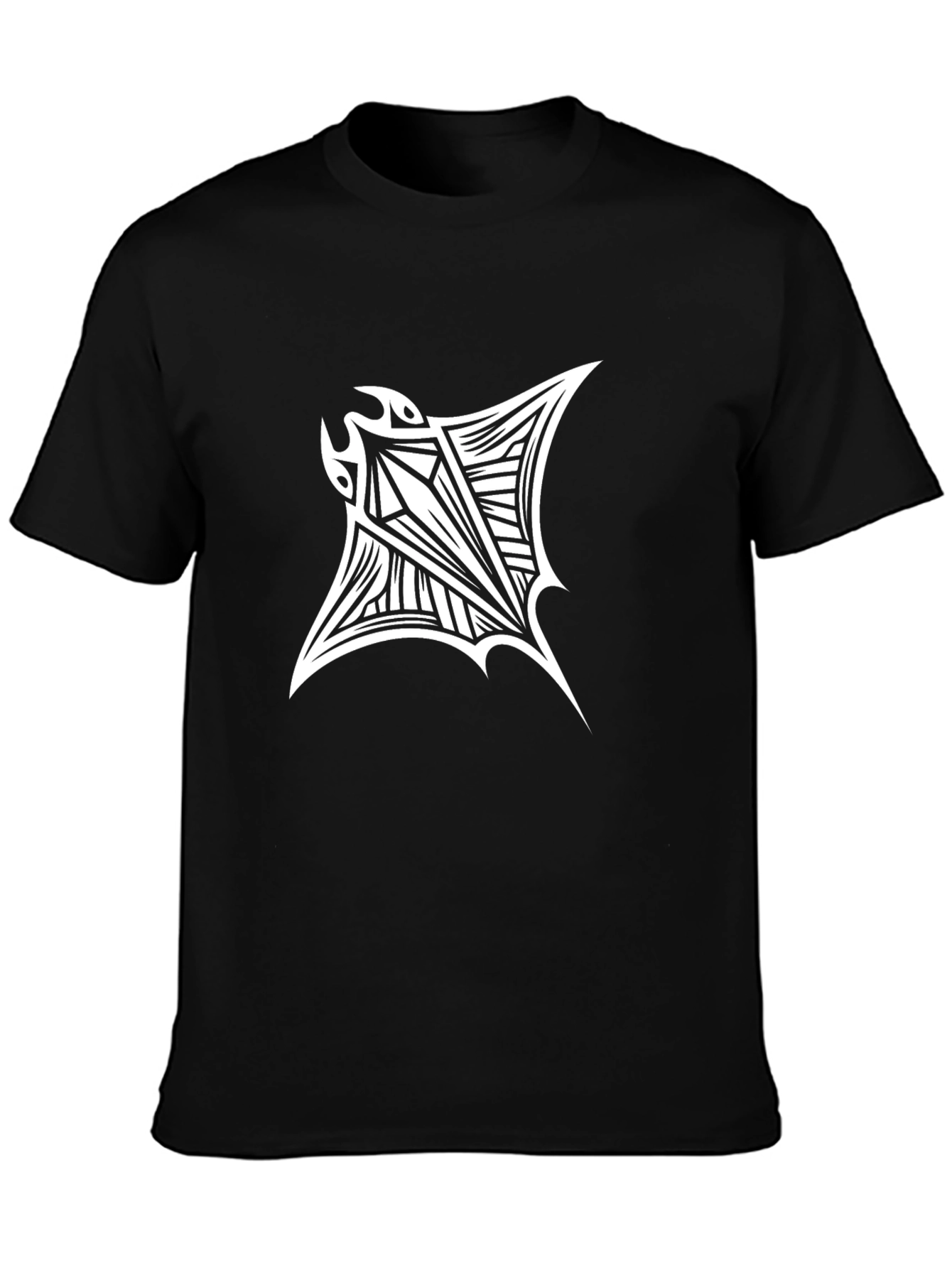 Tribal Manta Ray Graphic T-Shirt - Black
