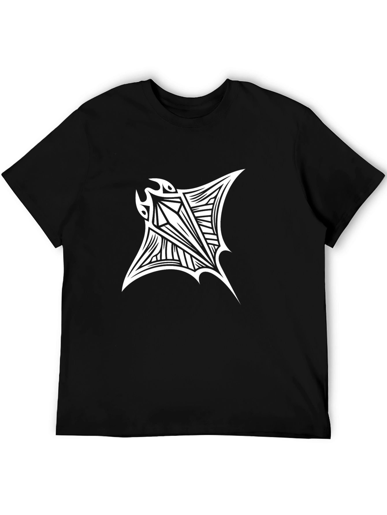 Tribal Manta Ray Graphic T-Shirt - Black