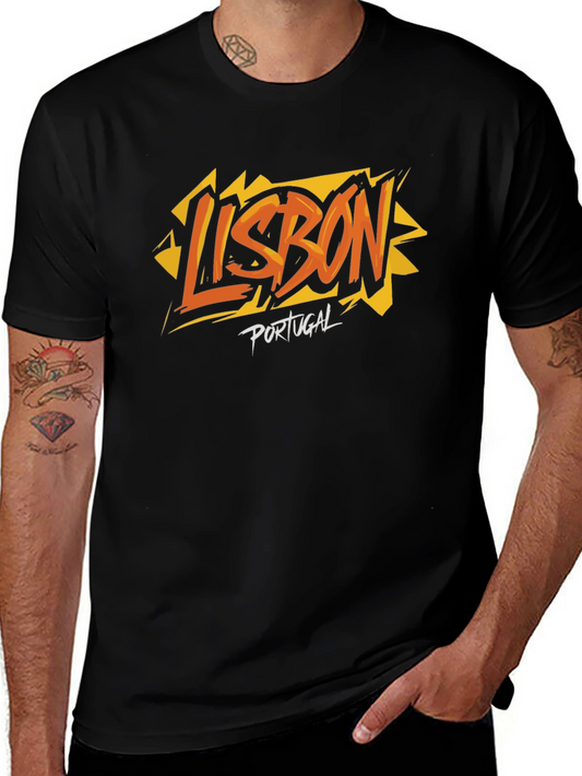 Lisbon Portugal Graphic Print Black T-Shirt