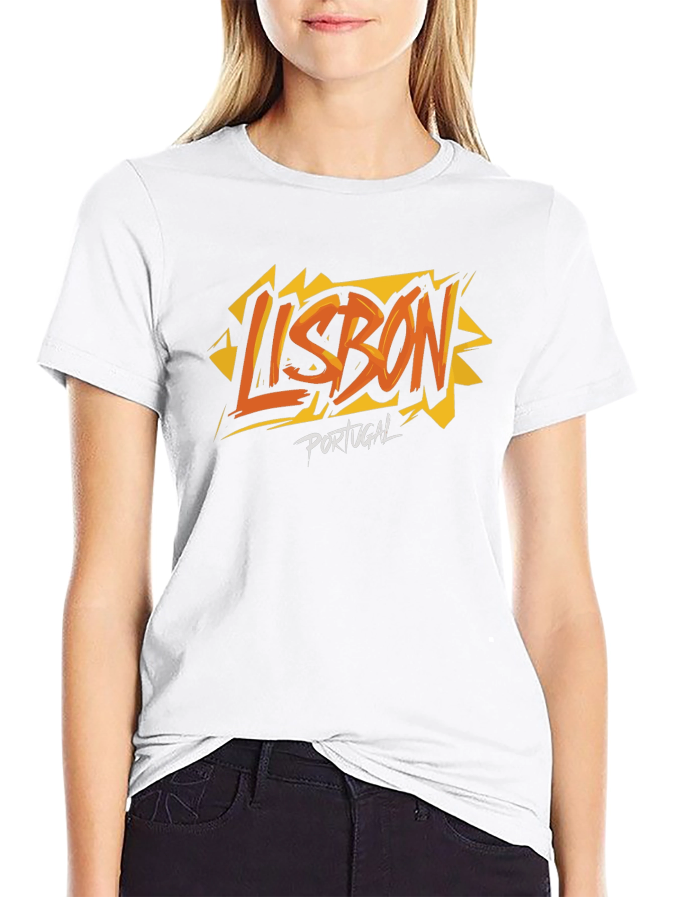 Lisbon Portugal Graphic Print Black T-Shirt