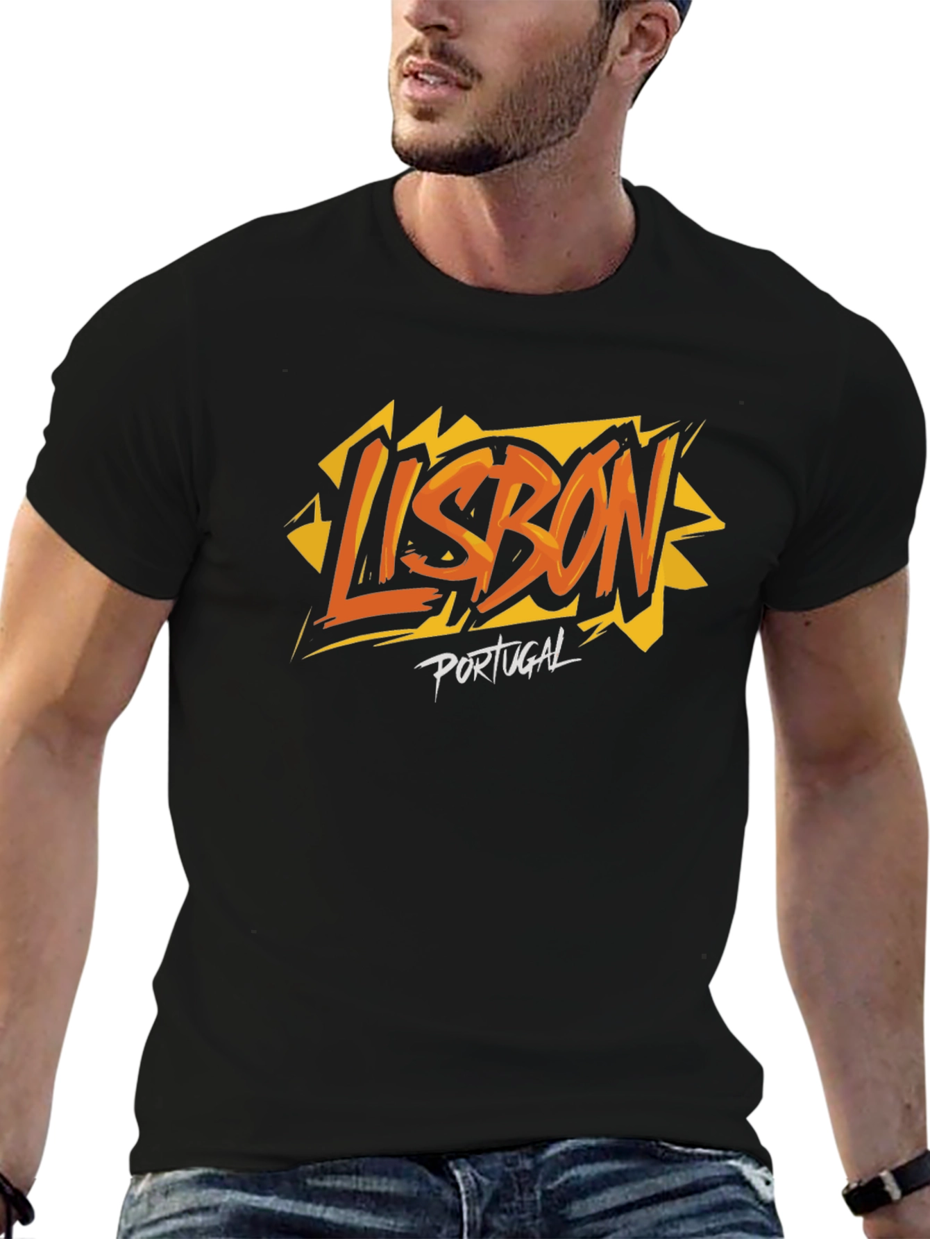 Lisbon Portugal Graphic Print Black T-Shirt