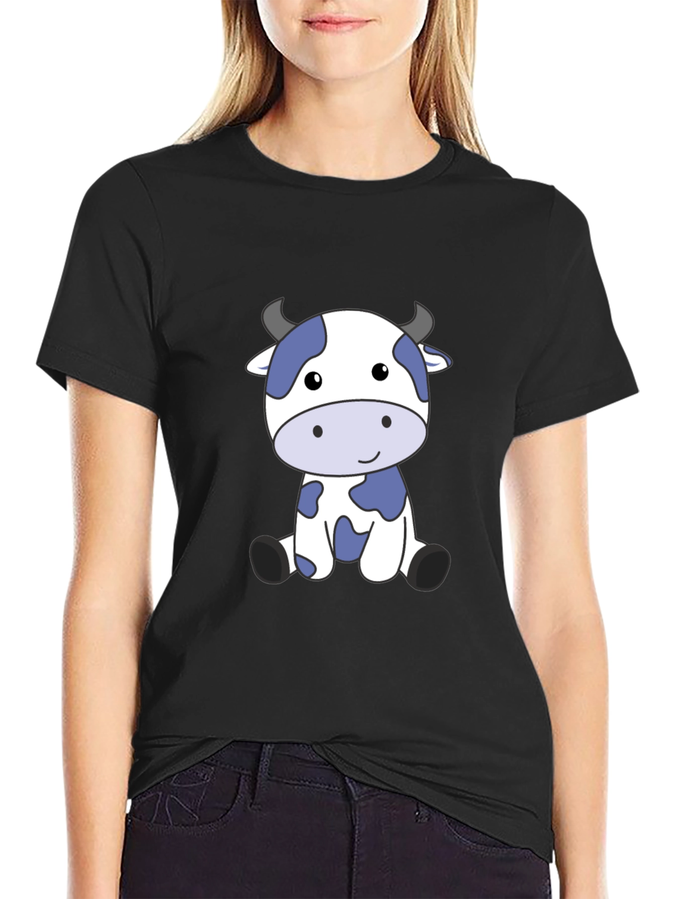 Cute Cow Graphic Tee - Soft Black T-Shirt