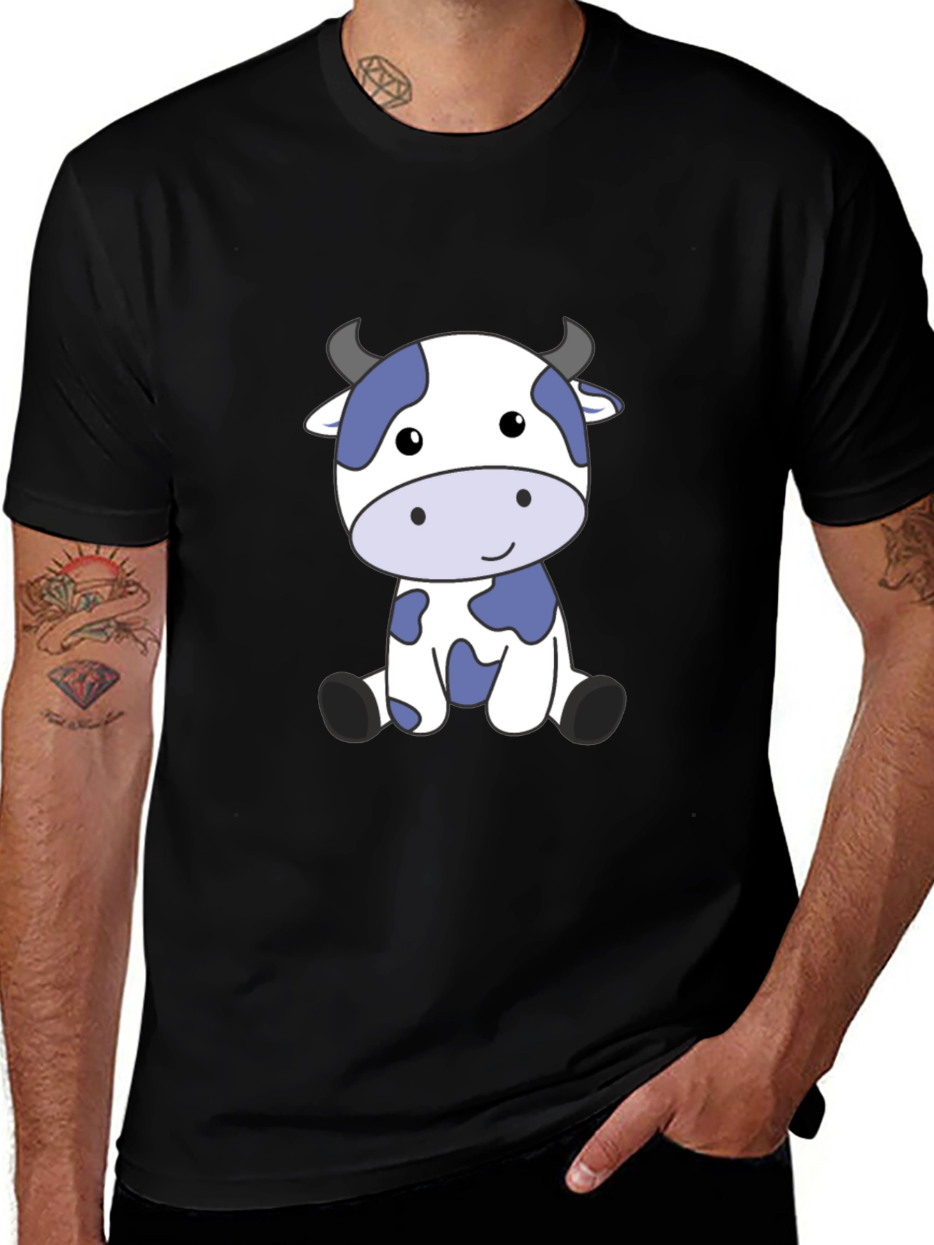 Cute Cow Graphic Tee - Soft Black T-Shirt